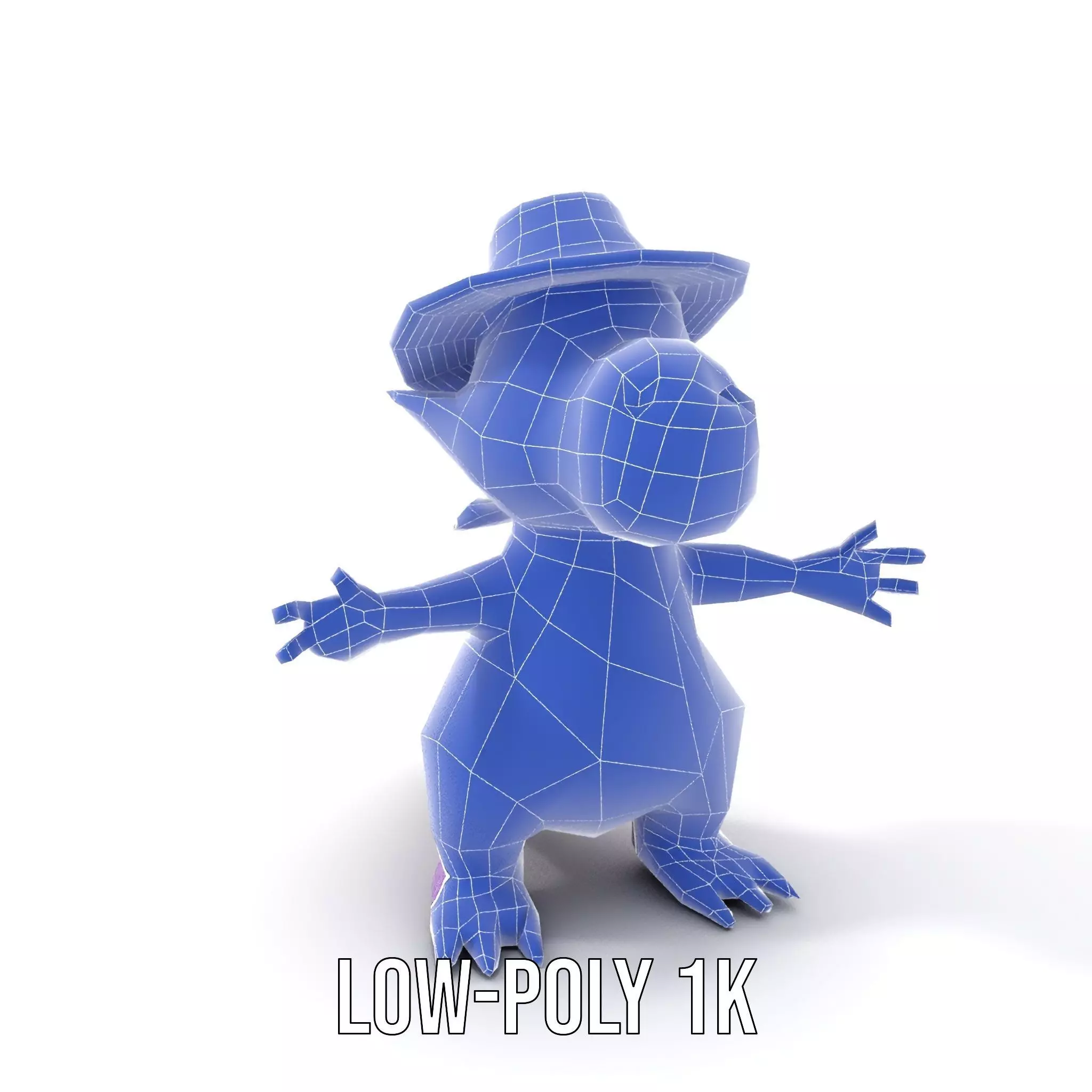 Purple Dinosaur with Straw Hat Rigged and Animated Model Low-poly 3D model_29