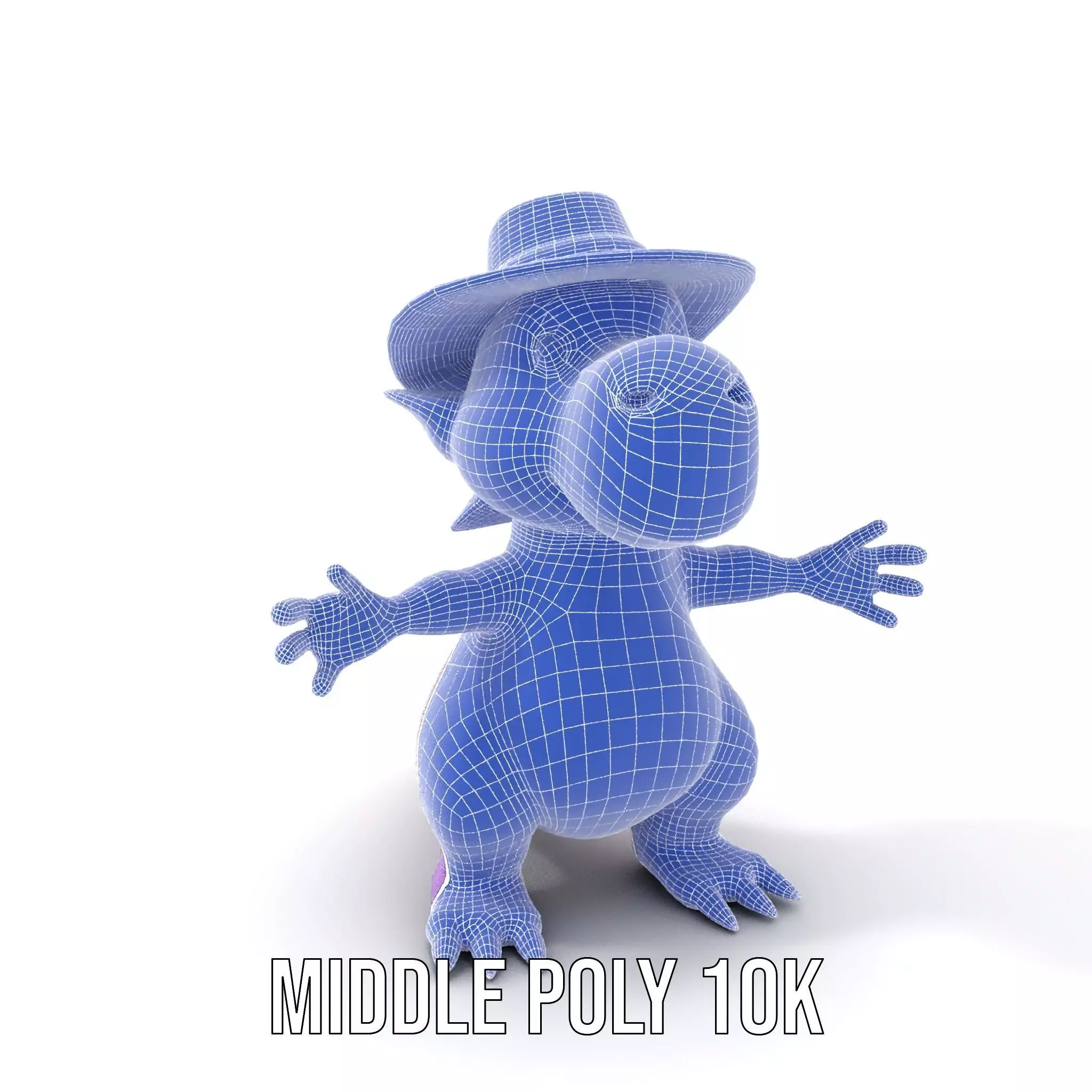 Purple Dinosaur with Straw Hat Rigged and Animated Model Low-poly 3D model_25