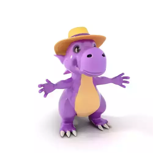 Purple Dinosaur with Straw Hat Rigged and Animated Model Low-poly 3D model