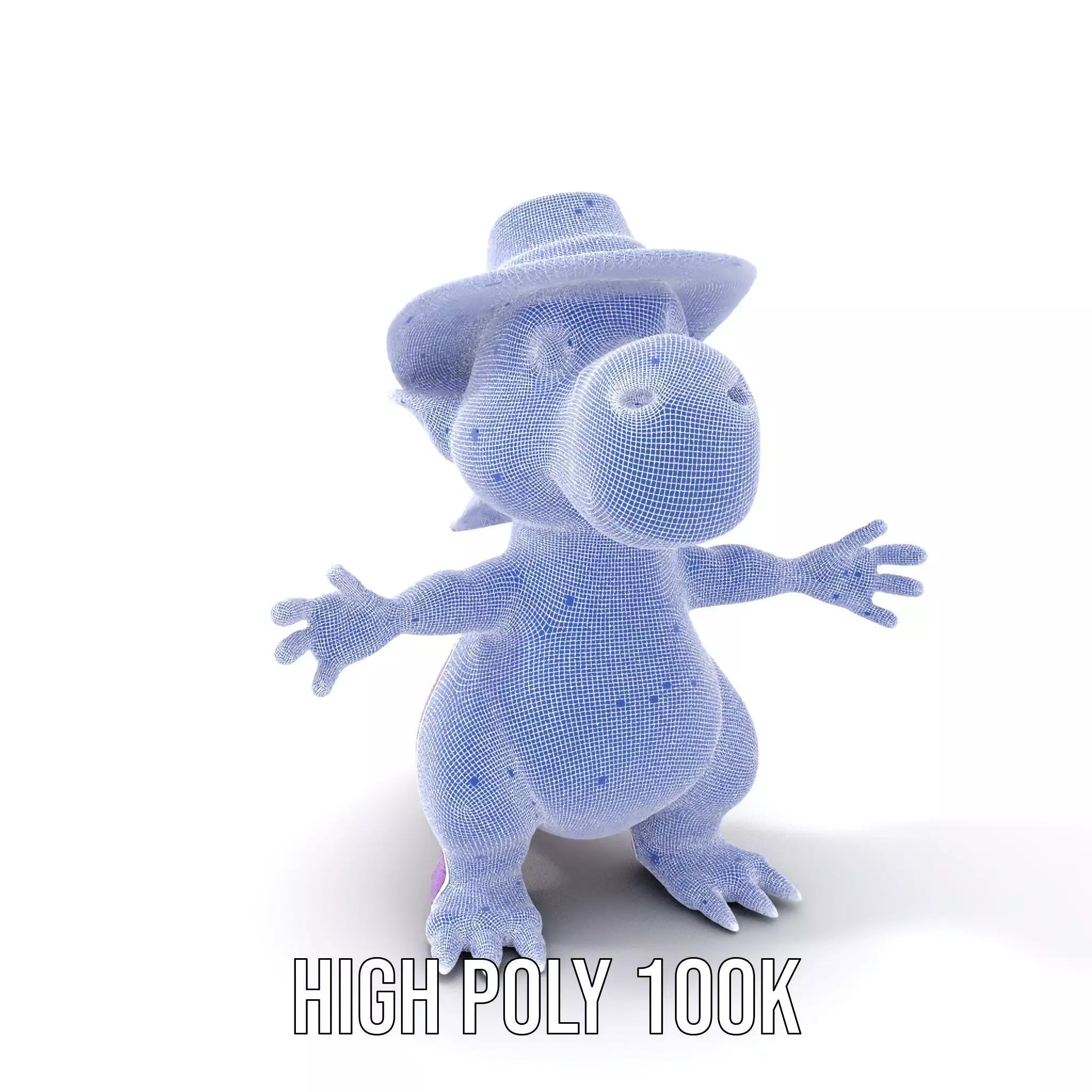 Purple Dinosaur with Straw Hat Rigged and Animated Model Low-poly 3D model_5