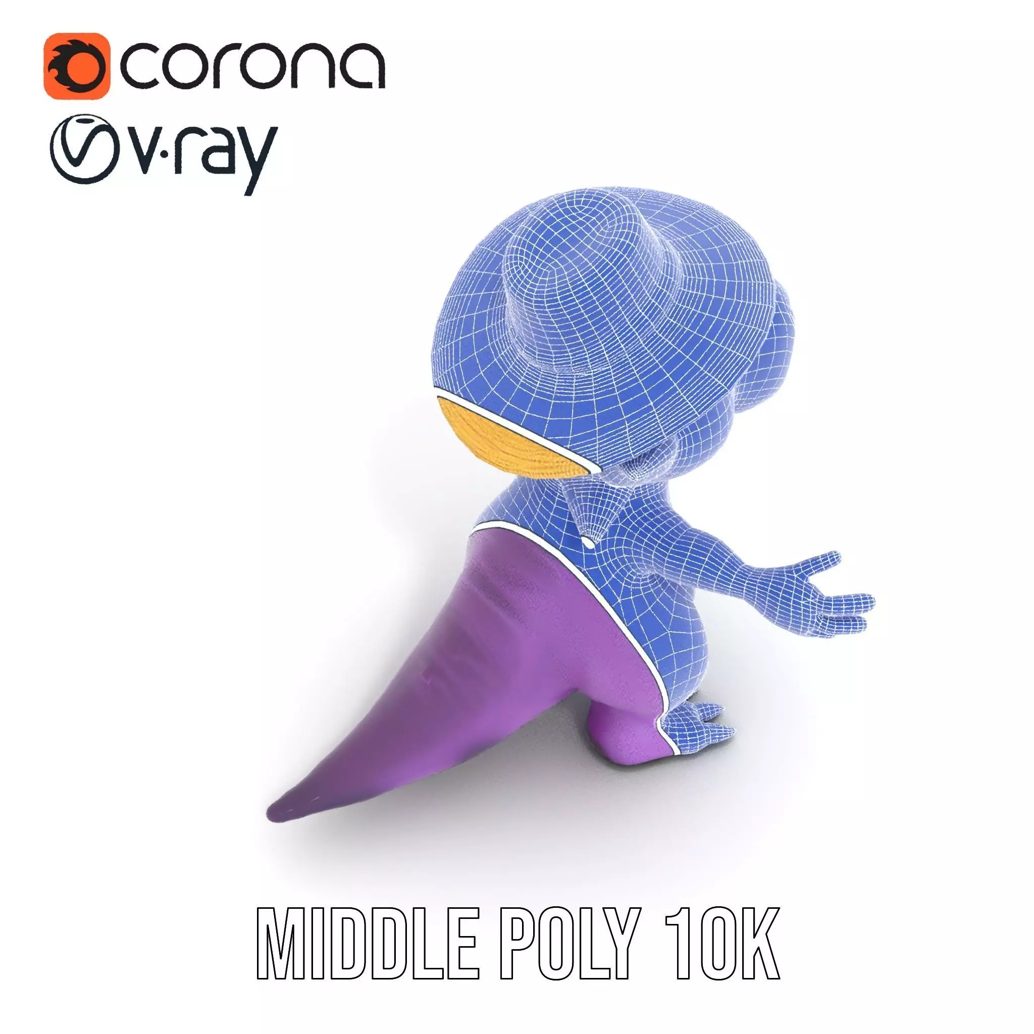 Purple Dinosaur with Straw Hat Rigged and Animated Model Low-poly 3D model_11