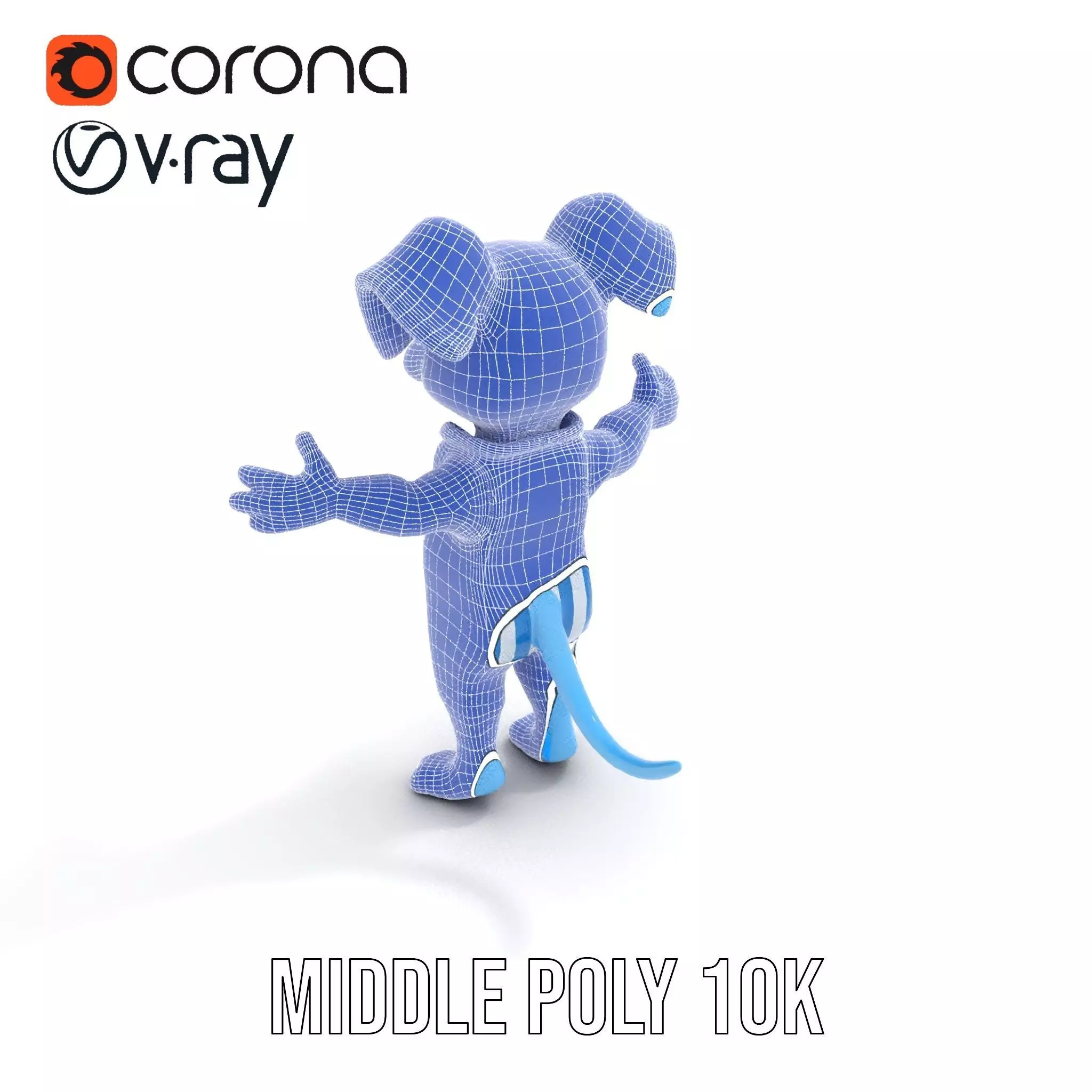 Blue Dog Character Model Rigged and Animated for Games Low-poly 3D model_19