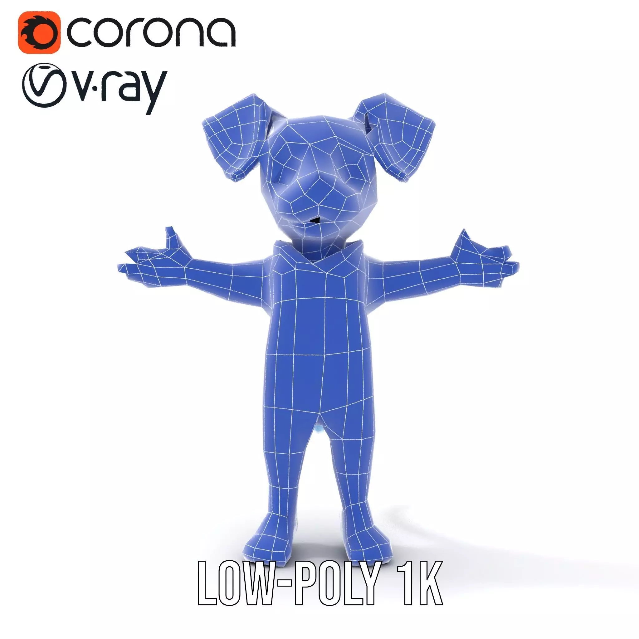 Blue Dog Character Model Rigged and Animated for Games Low-poly 3D model_8