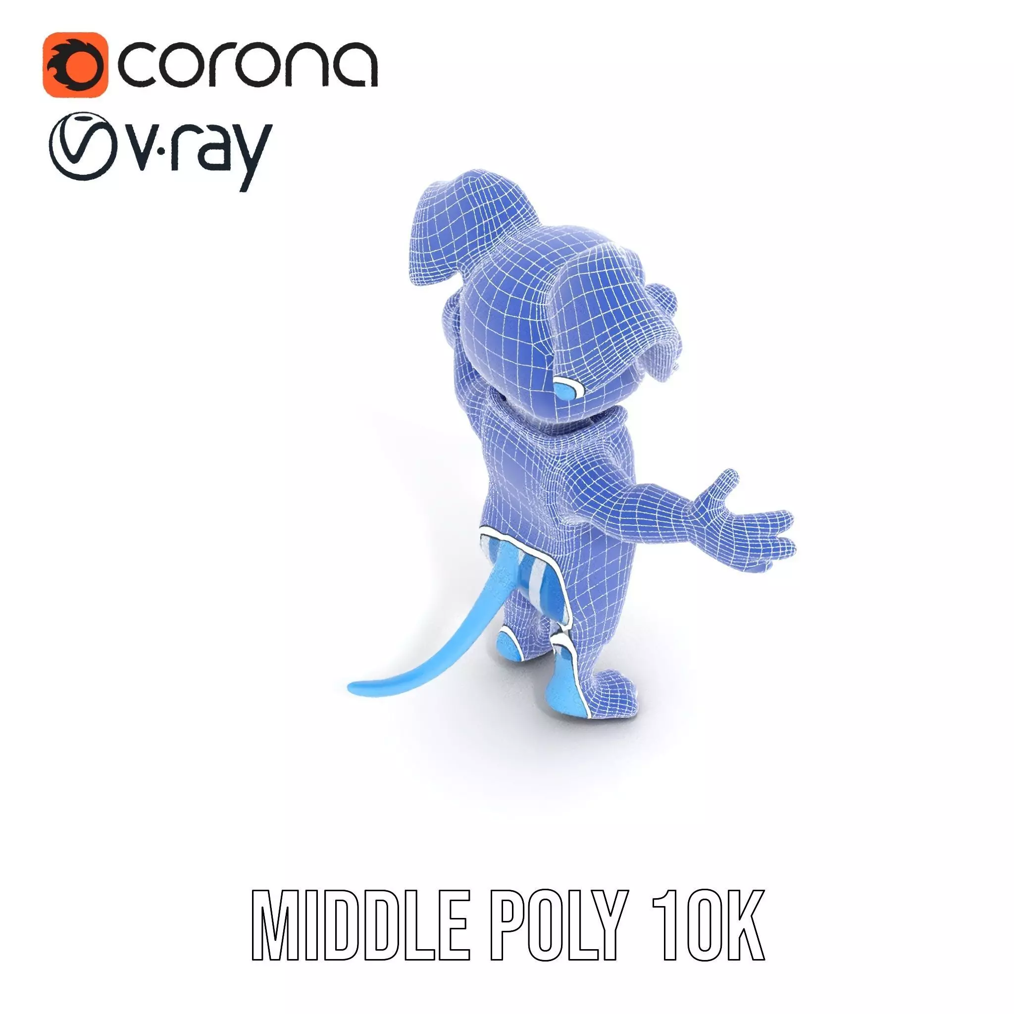 Blue Dog Character Model Rigged and Animated for Games Low-poly 3D model_31