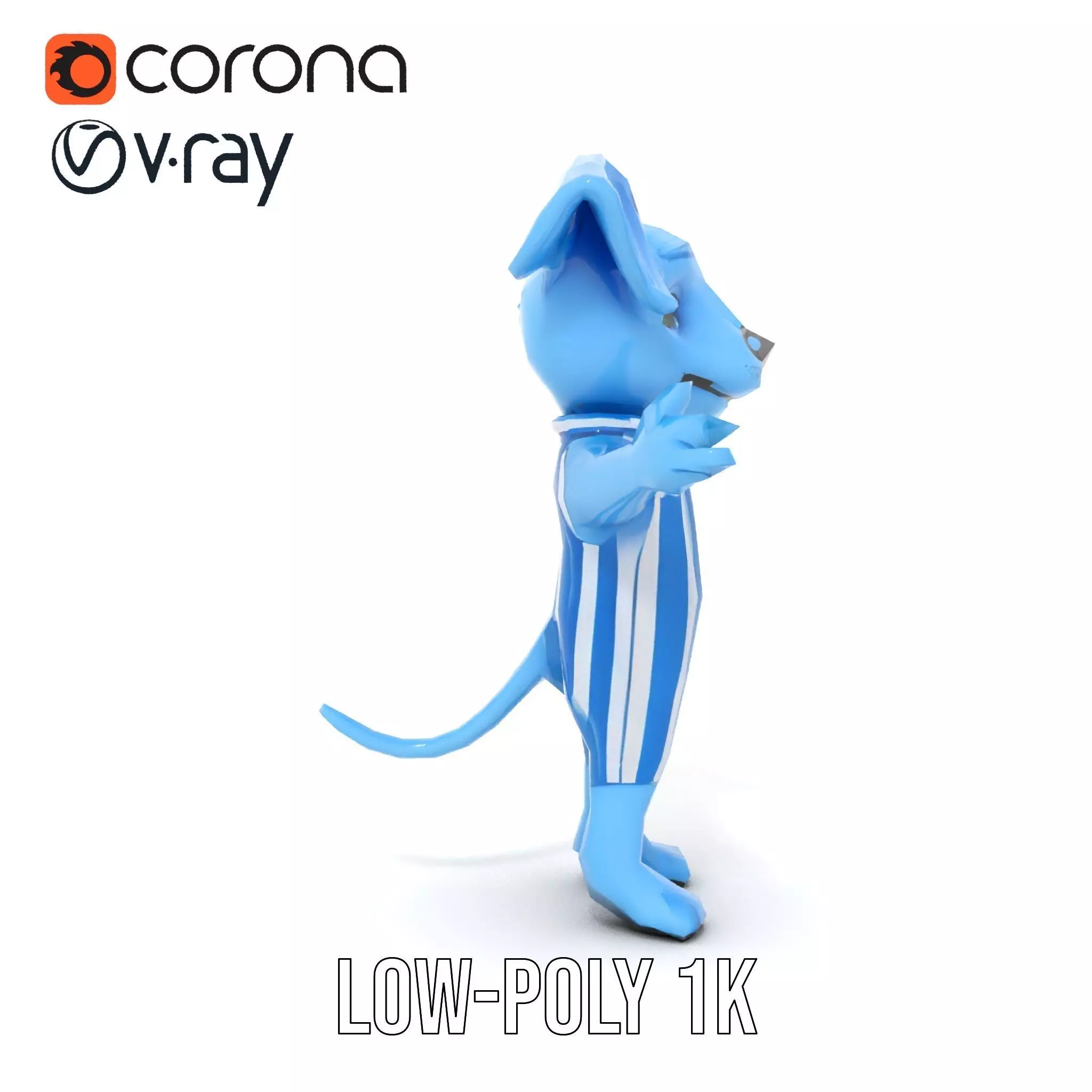 Blue Dog Character Model Rigged and Animated for Games Low-poly 3D model_32