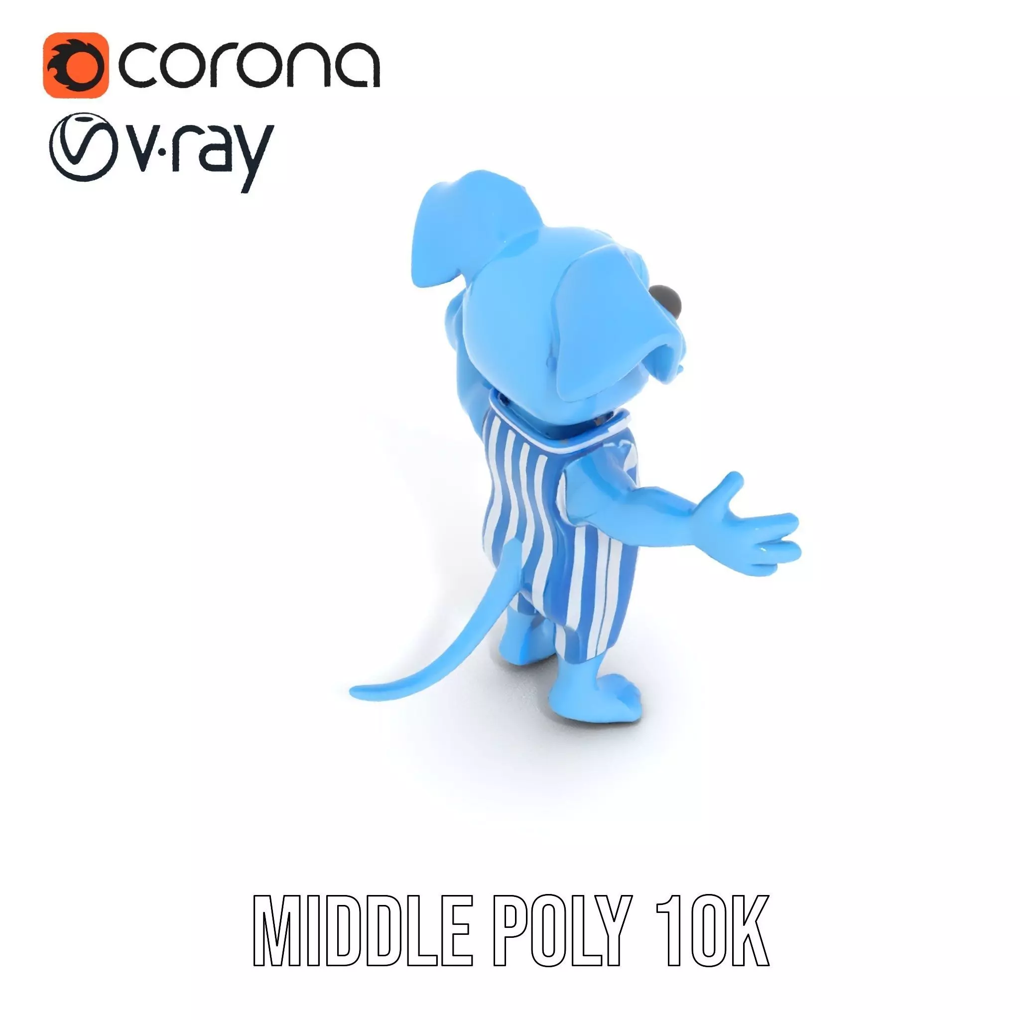 Blue Dog Character Model Rigged and Animated for Games Low-poly 3D model_6