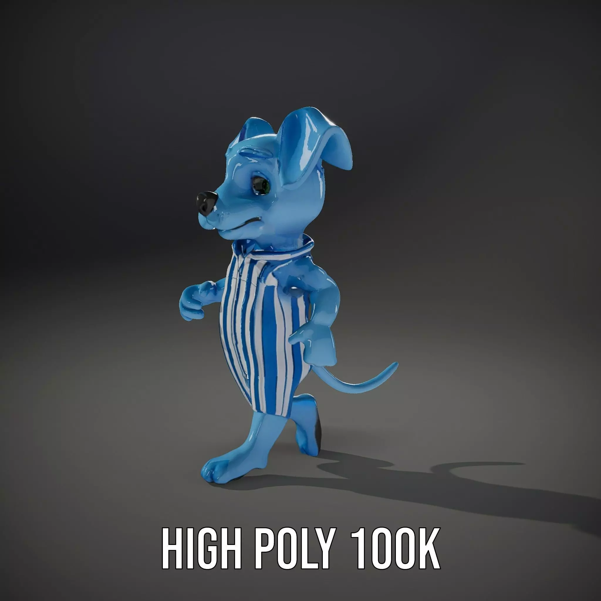 Blue Dog Character Model Rigged and Animated for Games Low-poly 3D model_10