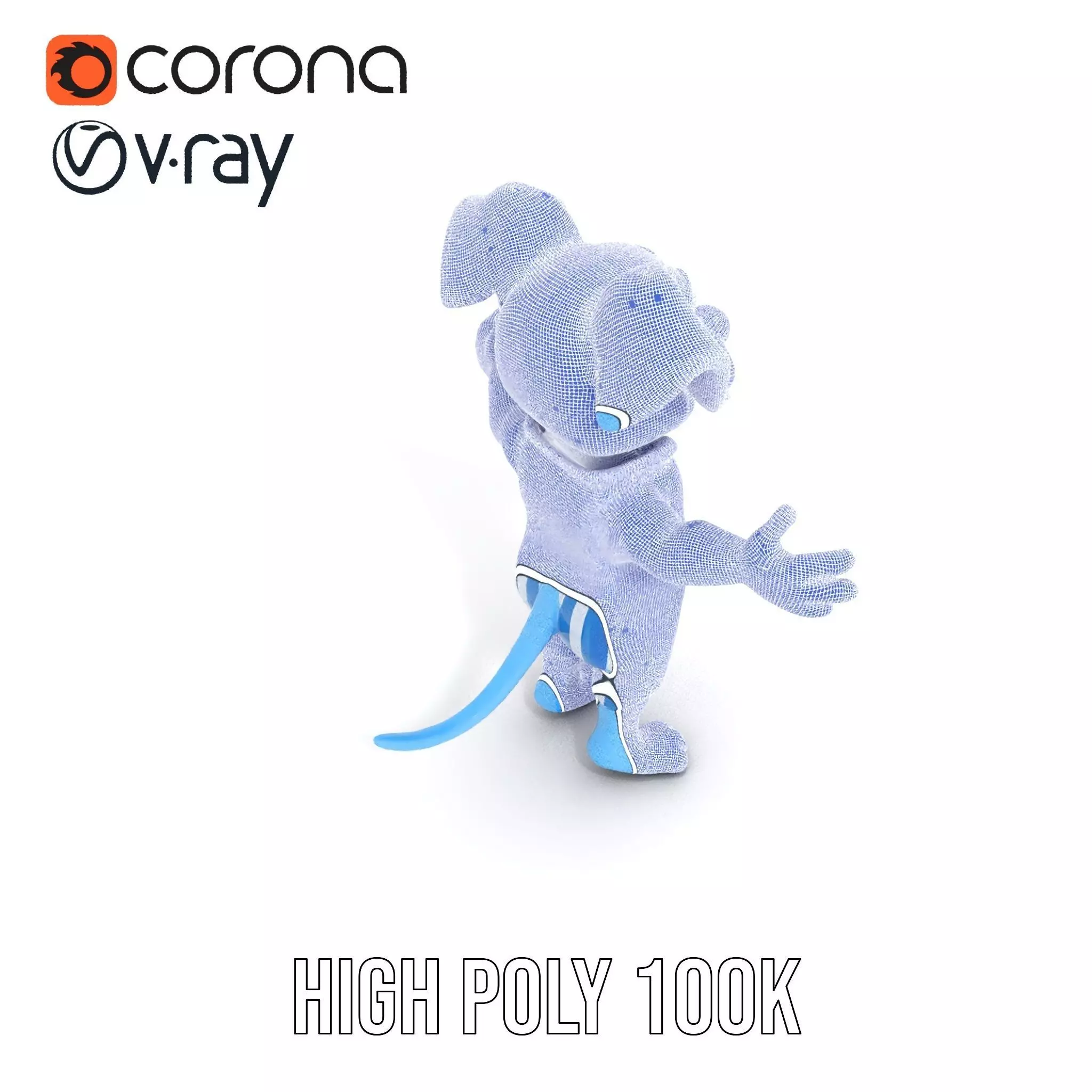 Blue Dog Character Model Rigged and Animated for Games Low-poly 3D model_35