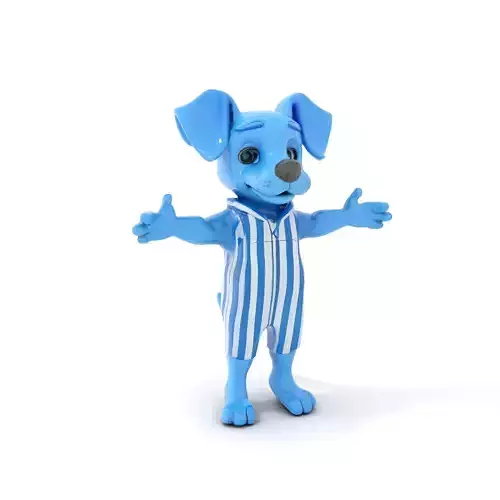 Blue Dog Character Model Rigged and Animated for Games Low-poly 3D model