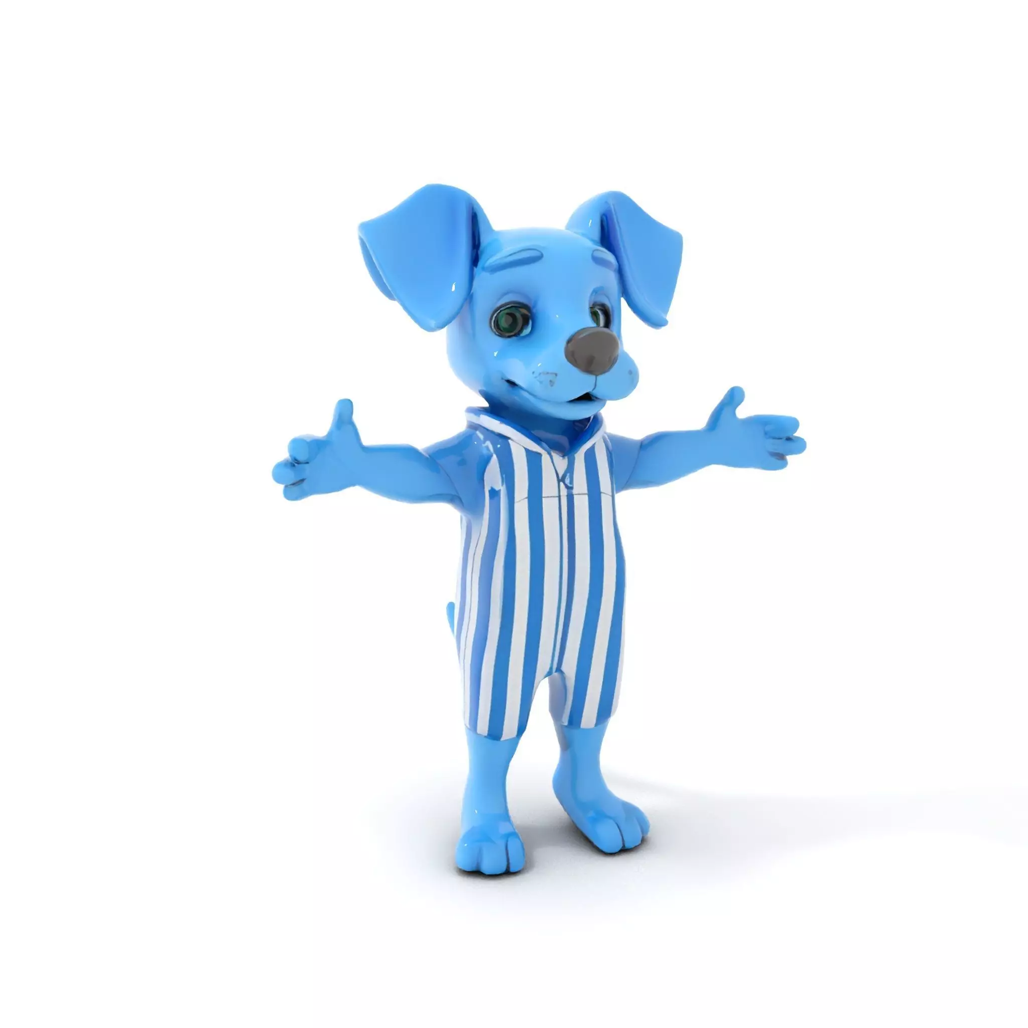 Blue Dog Character Model Rigged and Animated for Games Low-poly 3D model_7