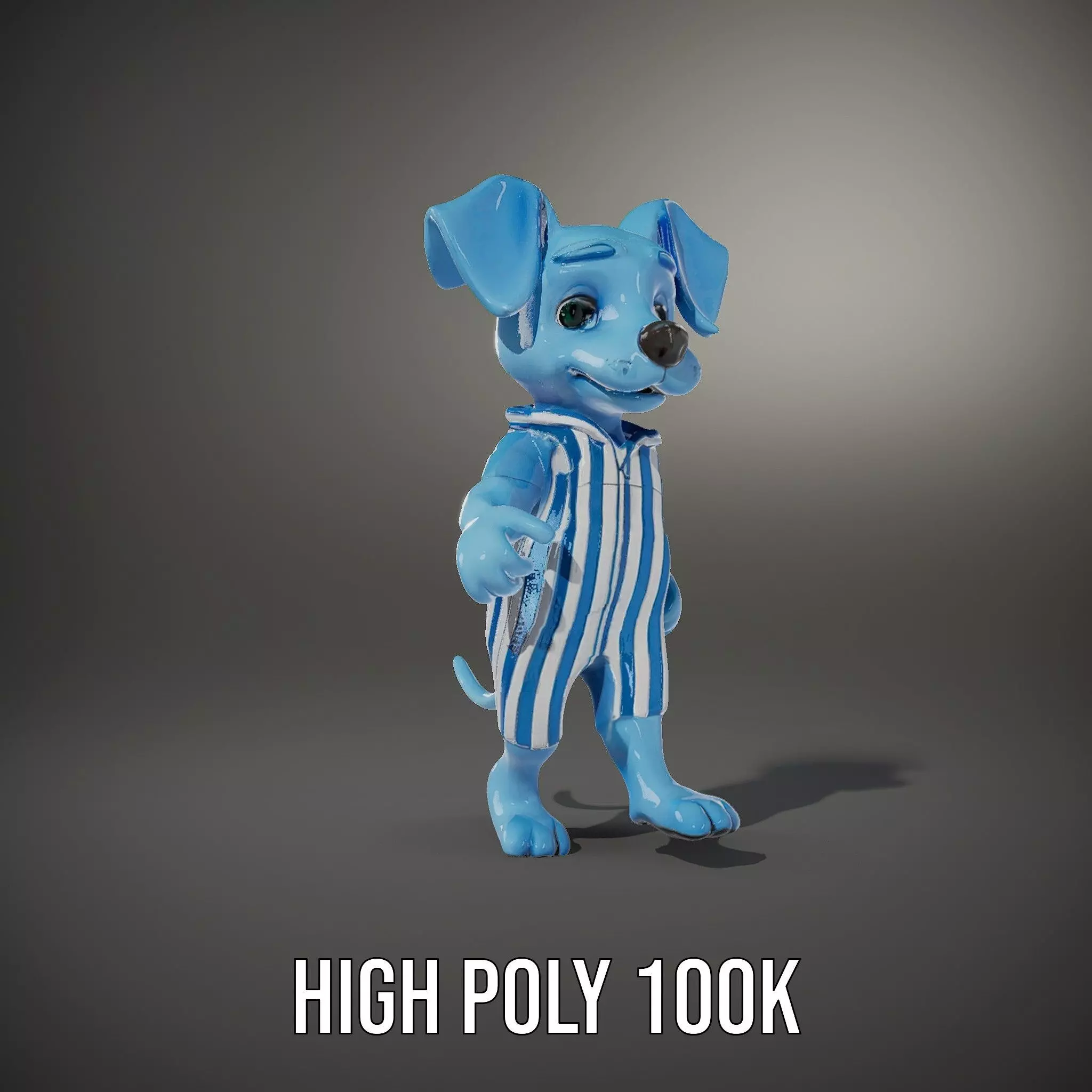 Blue Dog Character Model Rigged and Animated for Games Low-poly 3D model_13