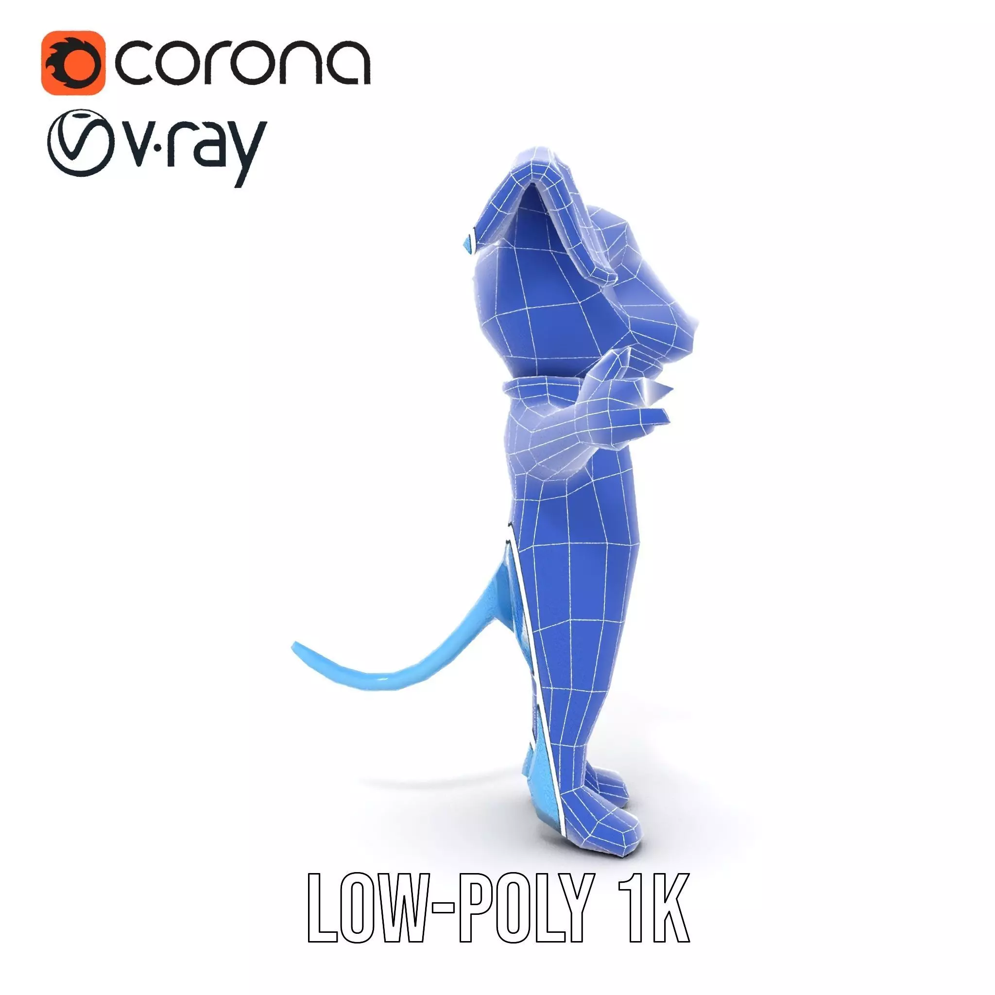 Blue Dog Character Model Rigged and Animated for Games Low-poly 3D model_18