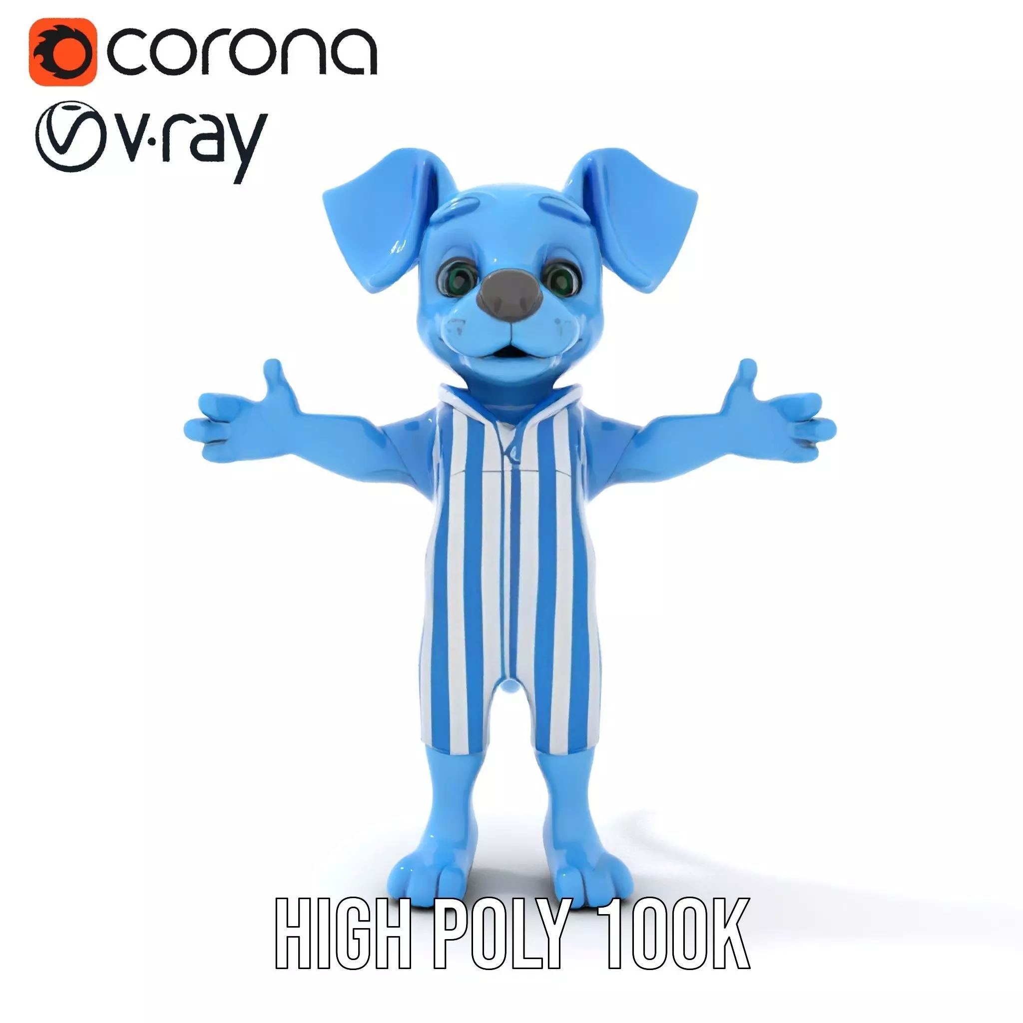 Blue Dog Character Model Rigged and Animated for Games Low-poly 3D model_27