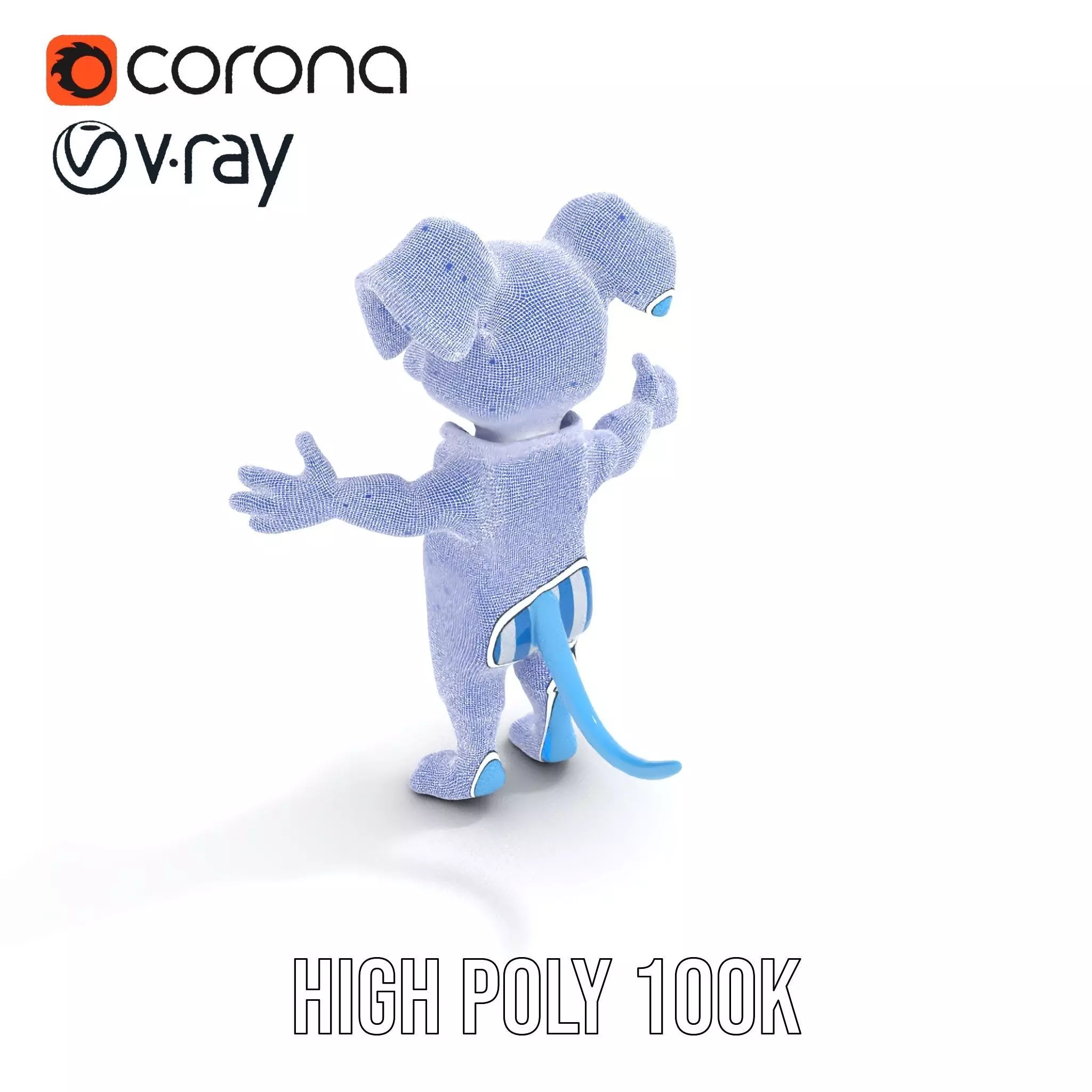 Blue Dog Character Model Rigged and Animated for Games Low-poly 3D model_24