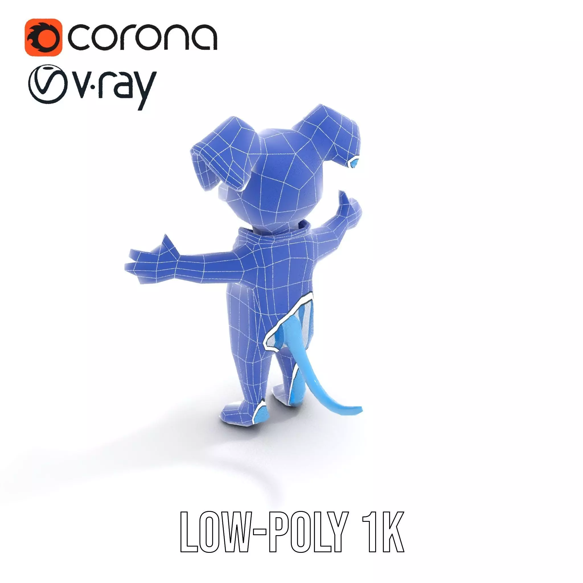 Blue Dog Character Model Rigged and Animated for Games Low-poly 3D model_9