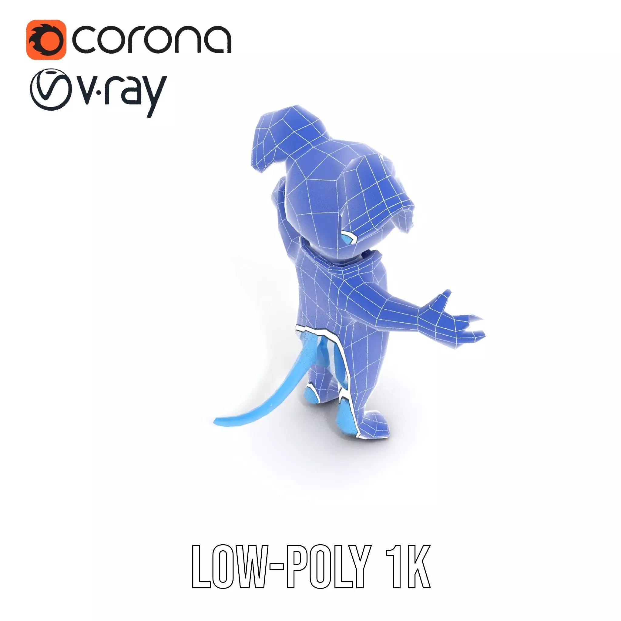 Blue Dog Character Model Rigged and Animated for Games Low-poly 3D model_23