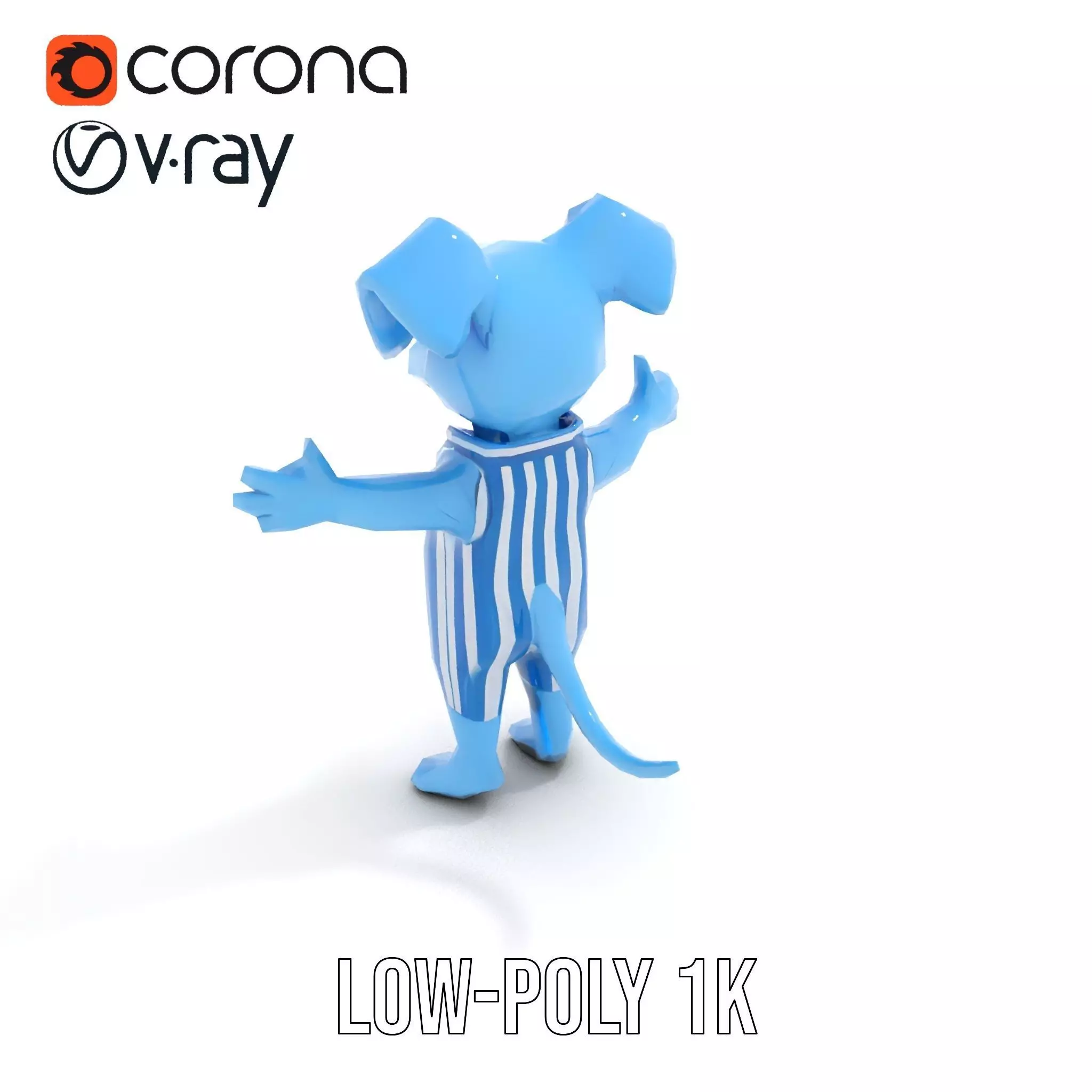 Blue Dog Character Model Rigged and Animated for Games Low-poly 3D model_12