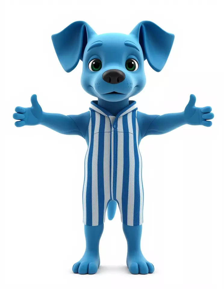 Blue Dog Character Model Rigged and Animated for Games Low-poly 3D model_3