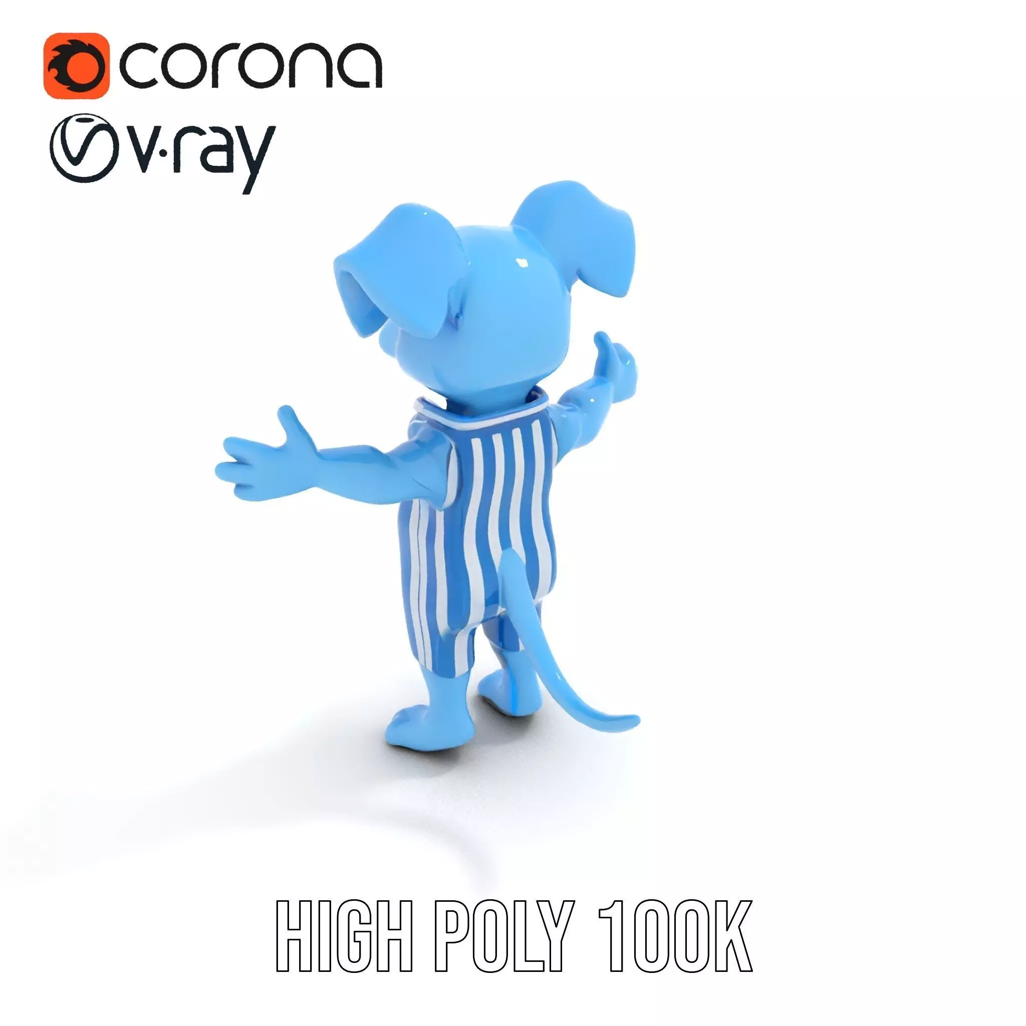 Blue Dog Character Model Rigged and Animated for Games Low-poly 3D model_21