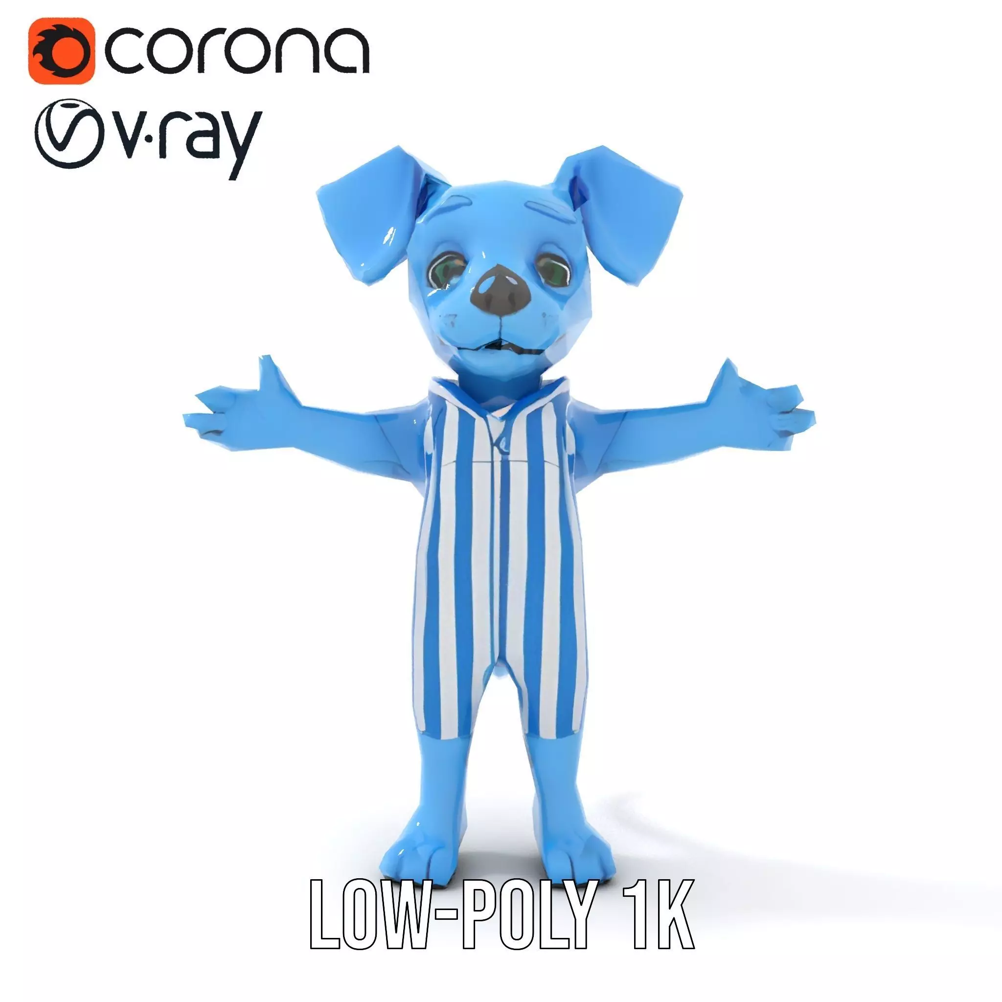 Blue Dog Character Model Rigged and Animated for Games Low-poly 3D model_29