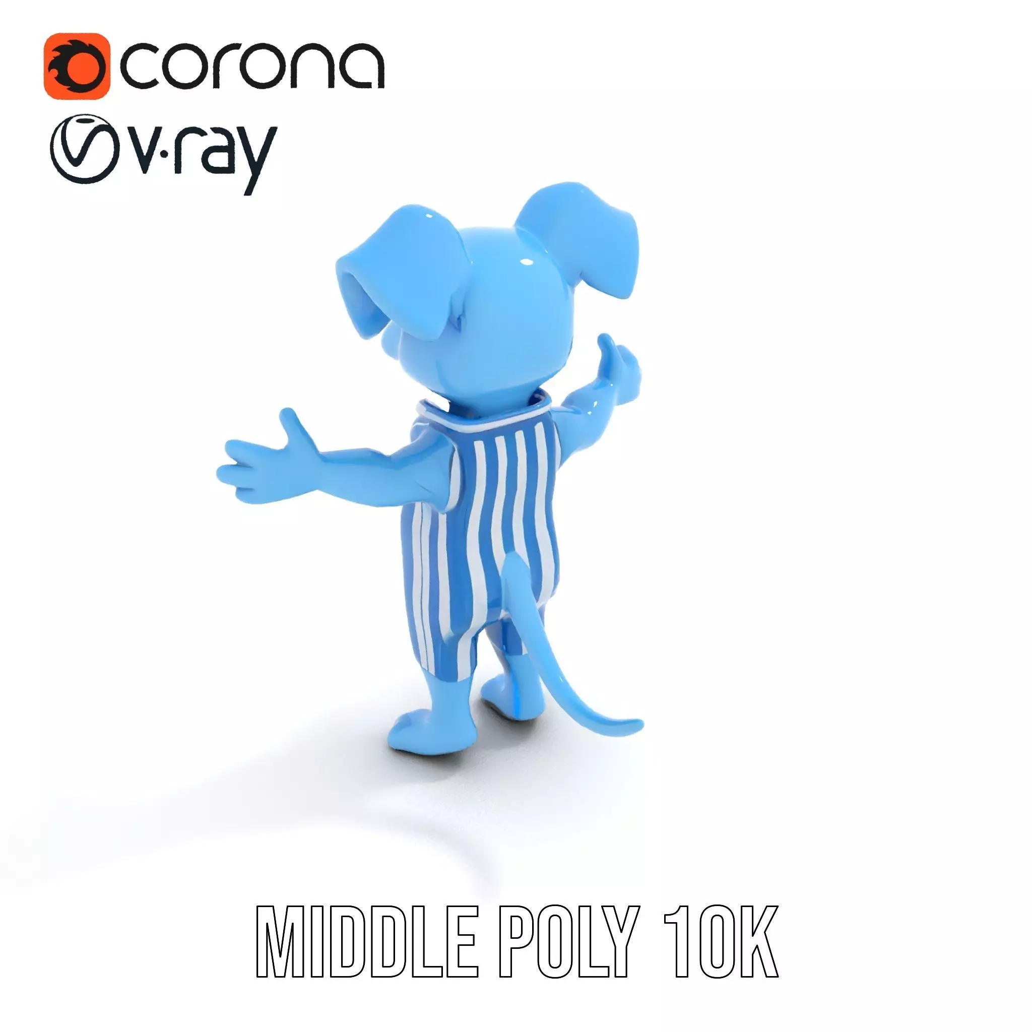 Blue Dog Character Model Rigged and Animated for Games Low-poly 3D model_11
