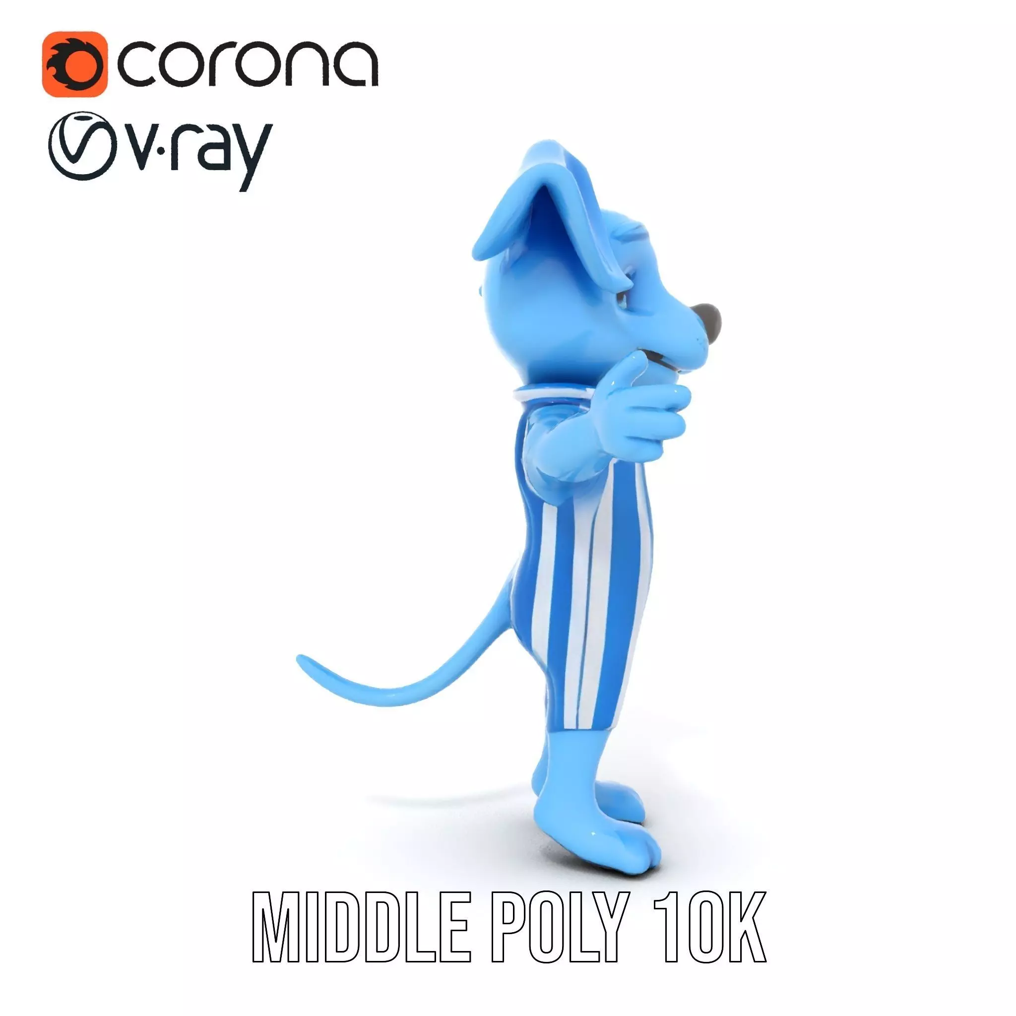 Blue Dog Character Model Rigged and Animated for Games Low-poly 3D model_14
