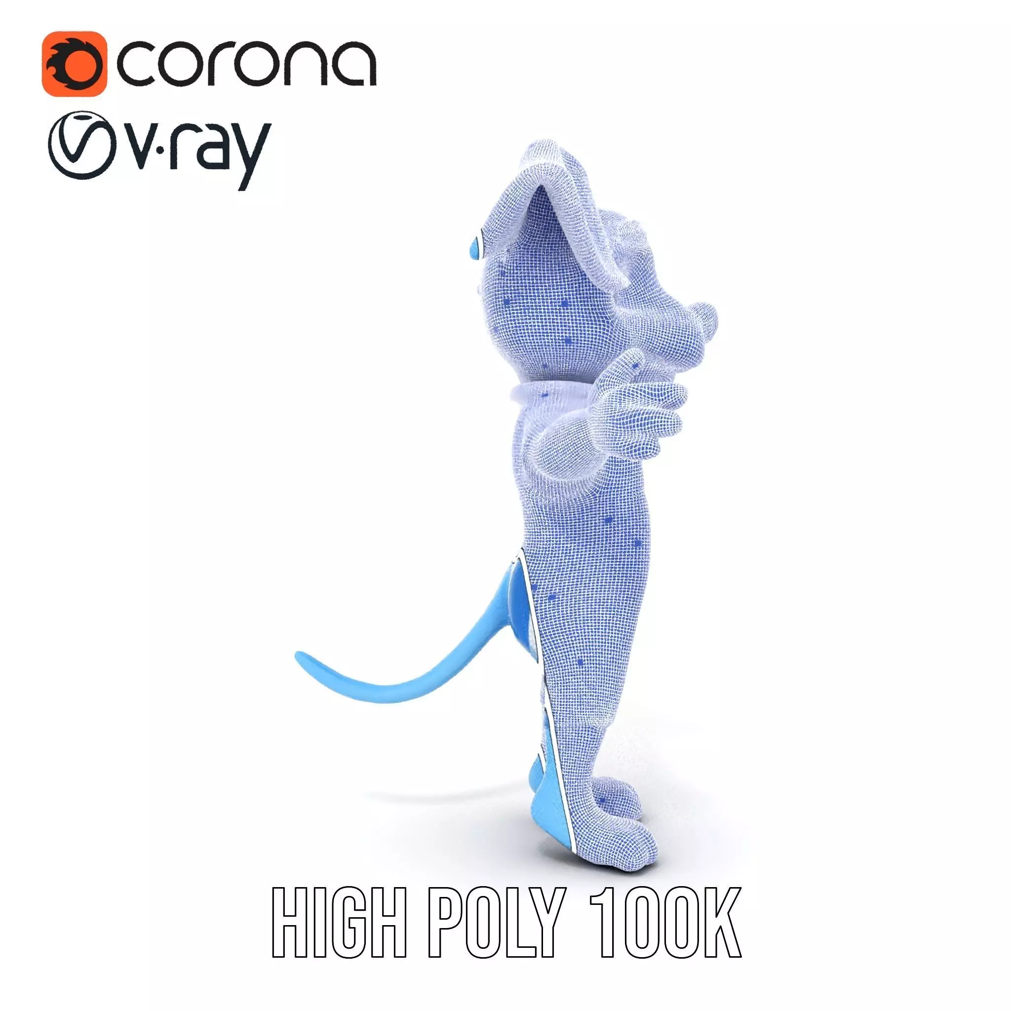 Blue Dog Character Model Rigged and Animated for Games Low-poly 3D model_33