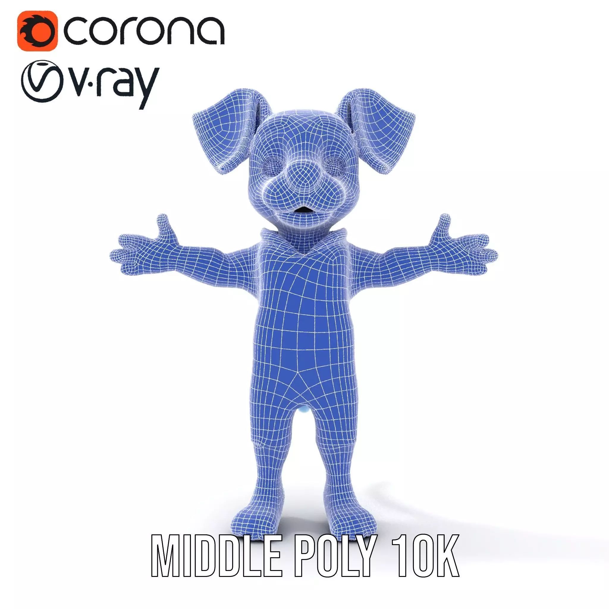Blue Dog Character Model Rigged and Animated for Games Low-poly 3D model_28