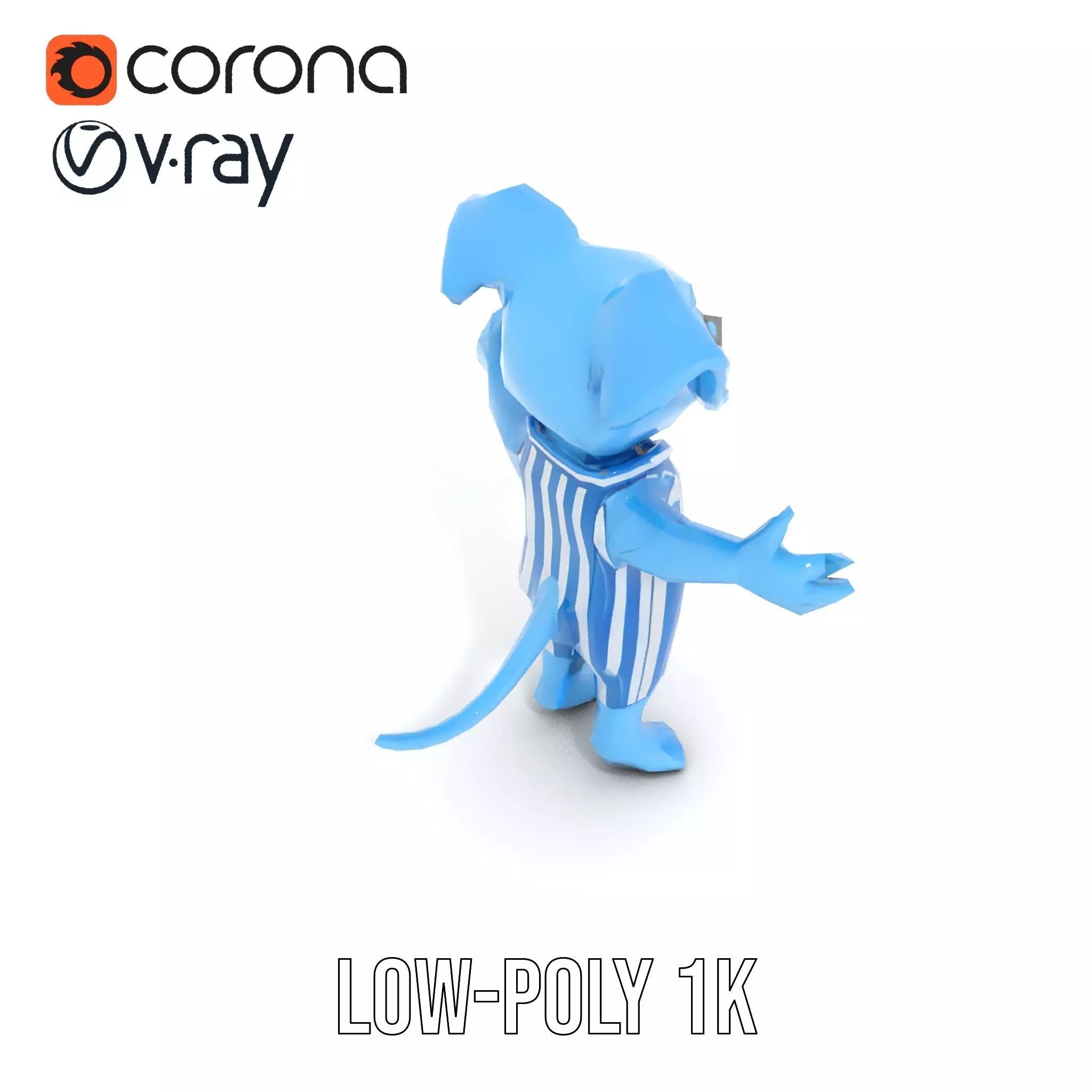Blue Dog Character Model Rigged and Animated for Games Low-poly 3D model_26
