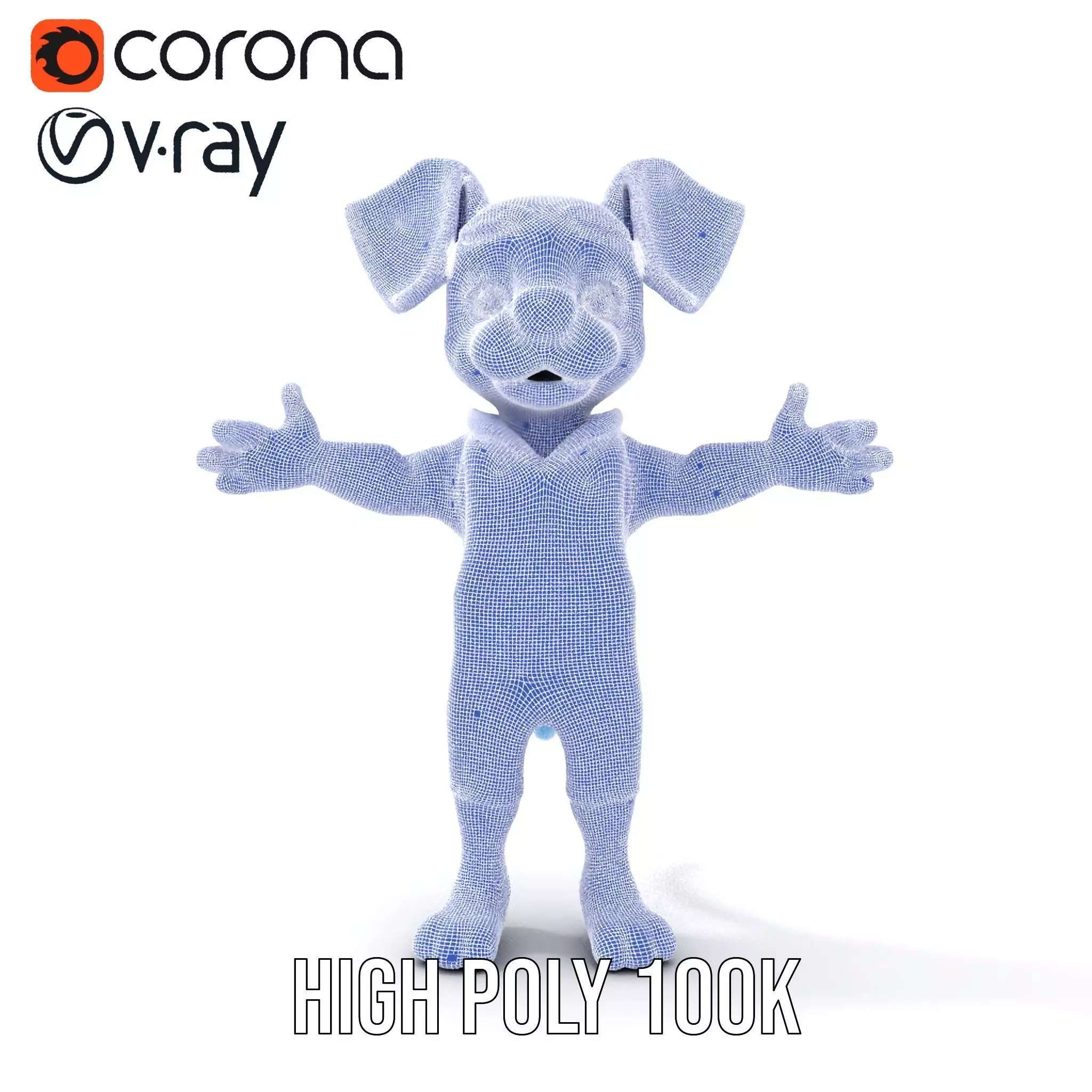 Blue Dog Character Model Rigged and Animated for Games Low-poly 3D model_34