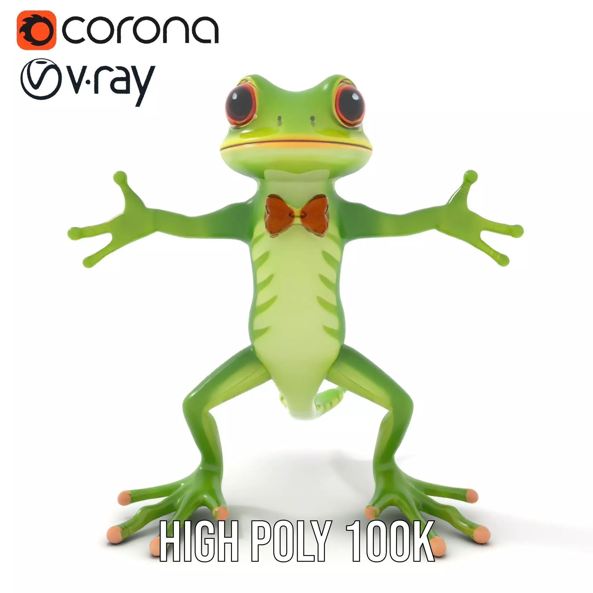 Charming Green Gecko Character Rigged and Animated with Bow Tie Low-poly 3D model_18