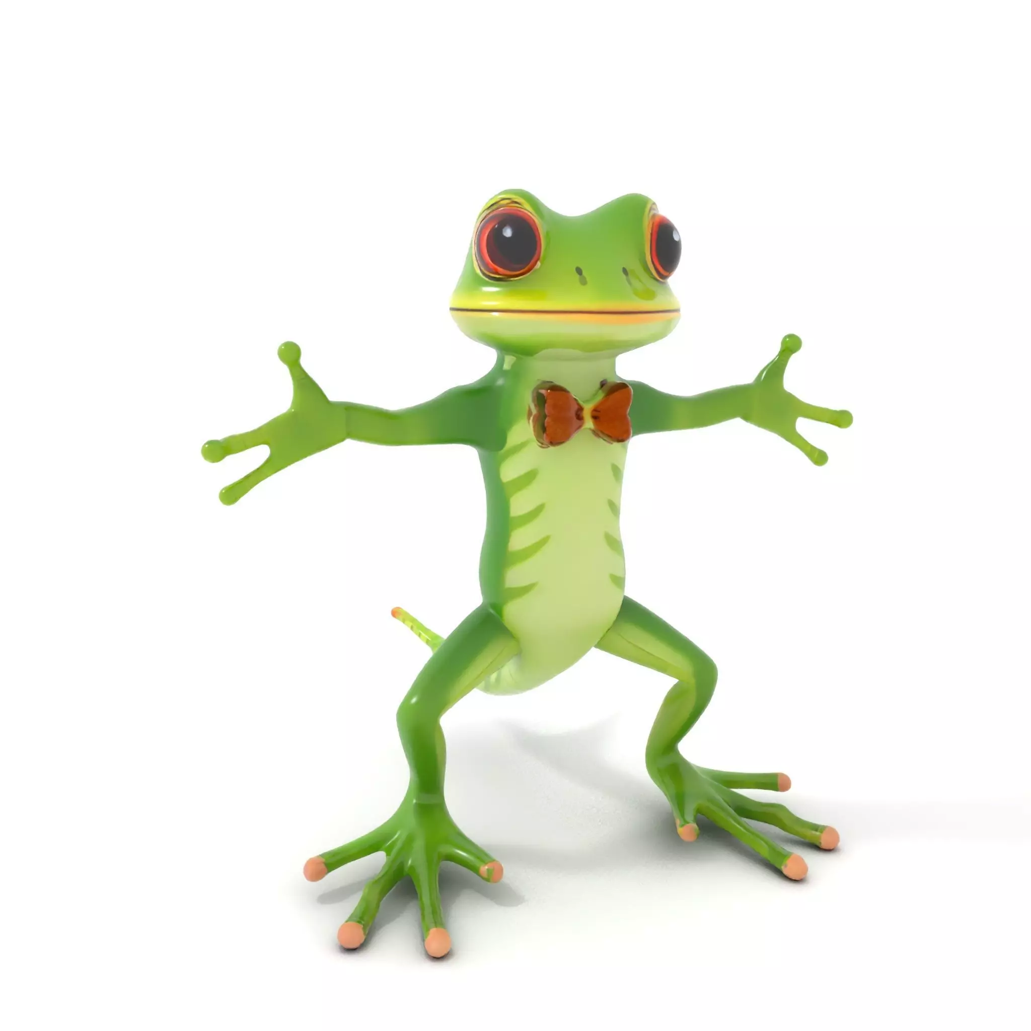 Charming Green Gecko Character Rigged and Animated with Bow Tie Low-poly 3D model_0