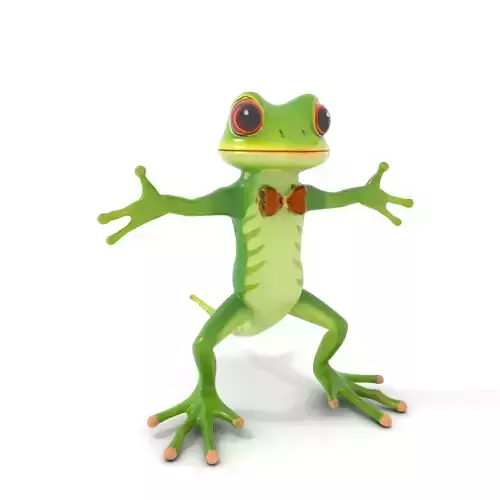 Charming Green Gecko Character Rigged and Animated with Bow Tie Low-poly 3D model