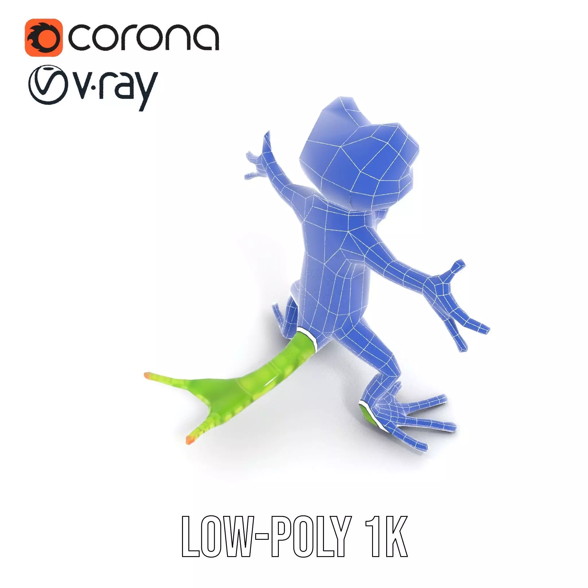 Charming Green Gecko Character Rigged and Animated with Bow Tie Low-poly 3D model_14
