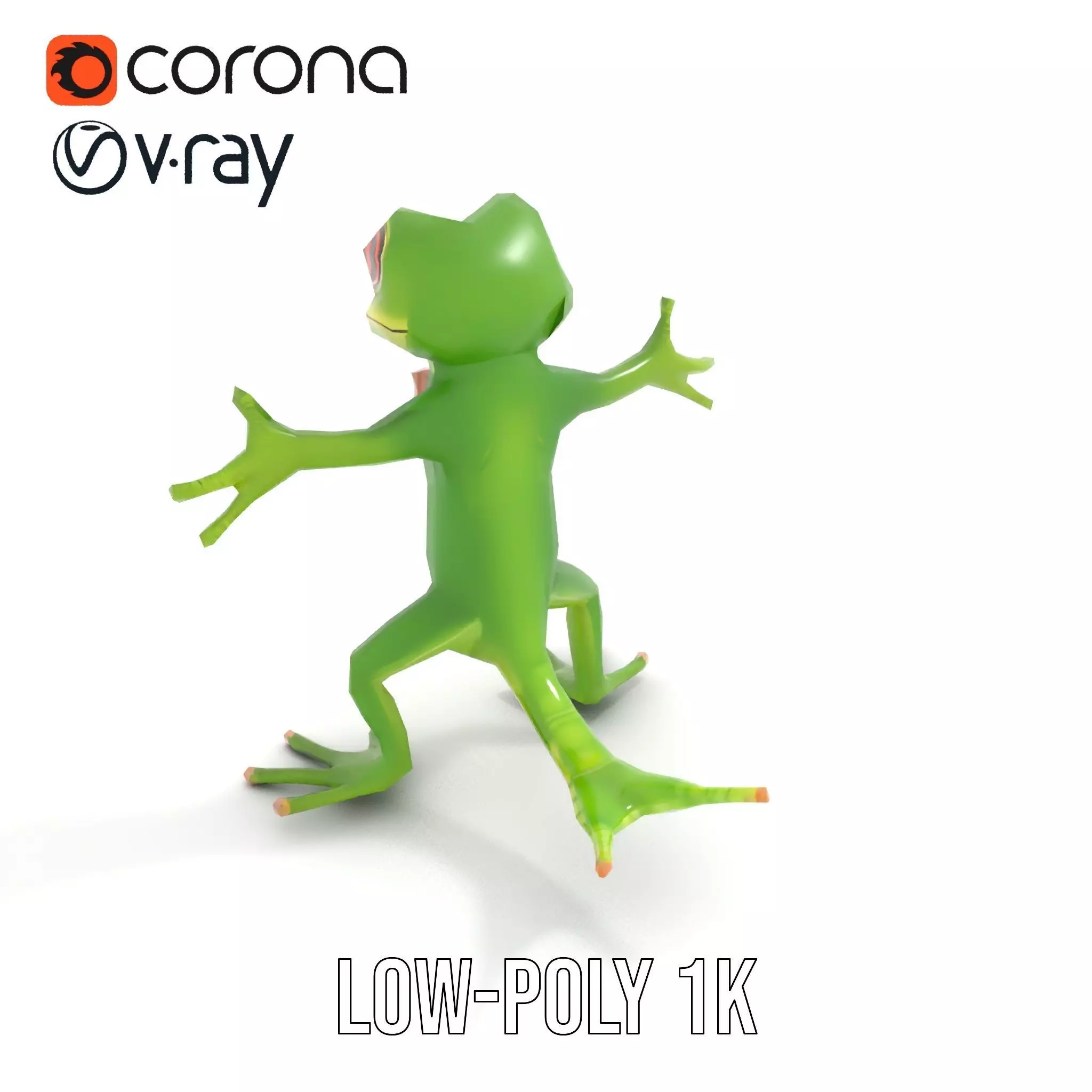Charming Green Gecko Character Rigged and Animated with Bow Tie Low-poly 3D model_20