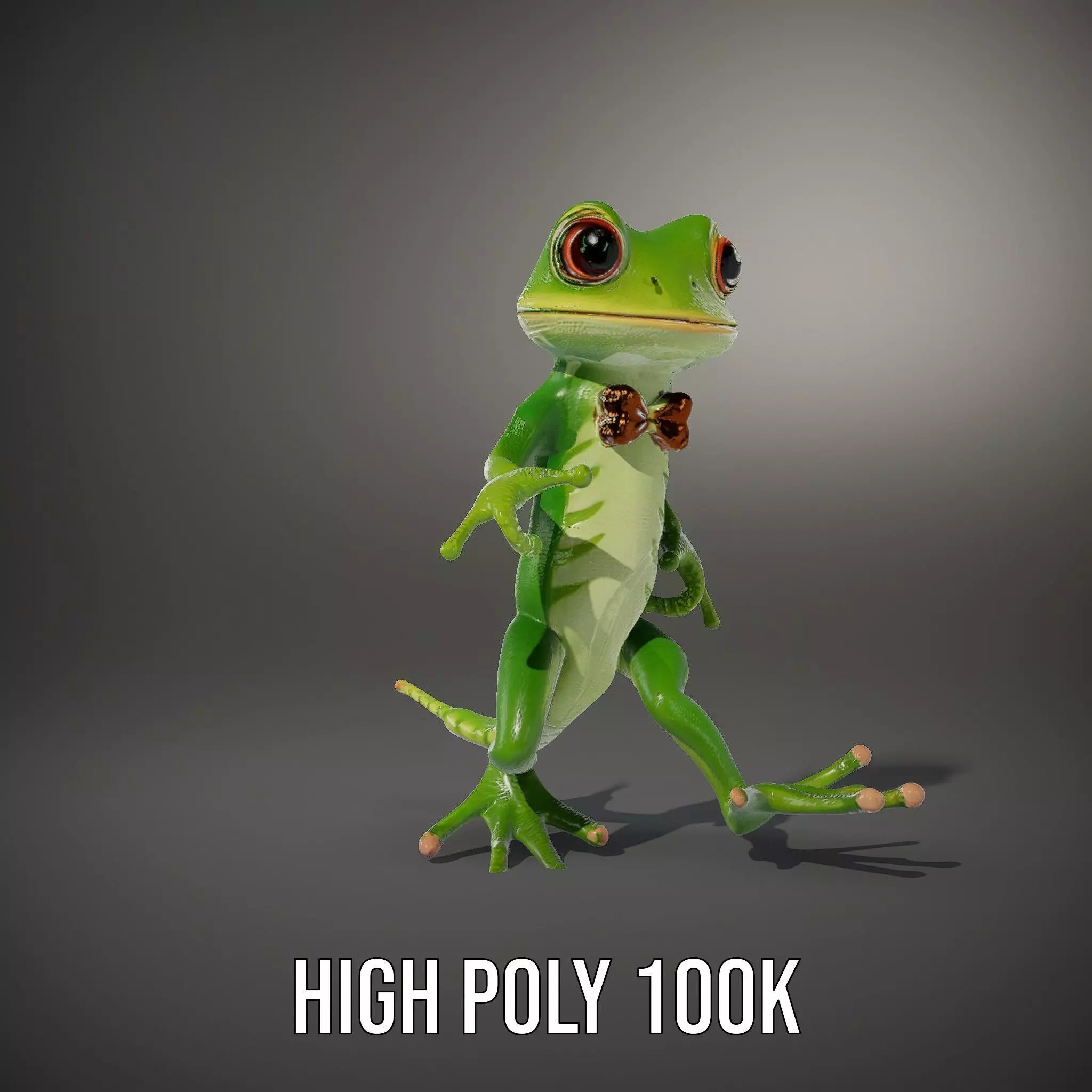 Charming Green Gecko Character Rigged and Animated with Bow Tie Low-poly 3D model_27