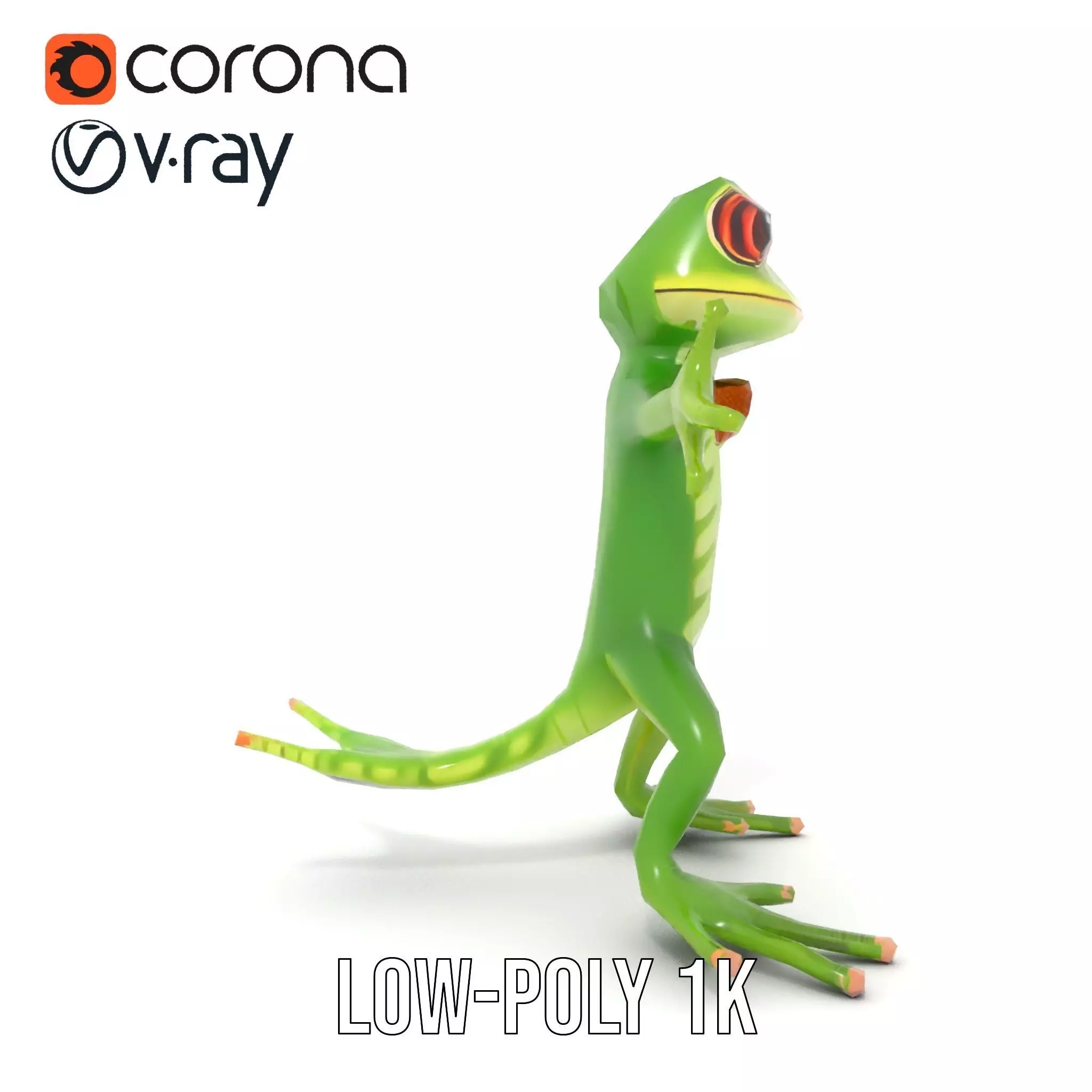 Charming Green Gecko Character Rigged and Animated with Bow Tie Low-poly 3D model_17