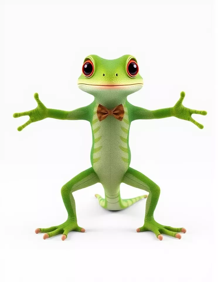 Charming Green Gecko Character Rigged and Animated with Bow Tie Low-poly 3D model_3
