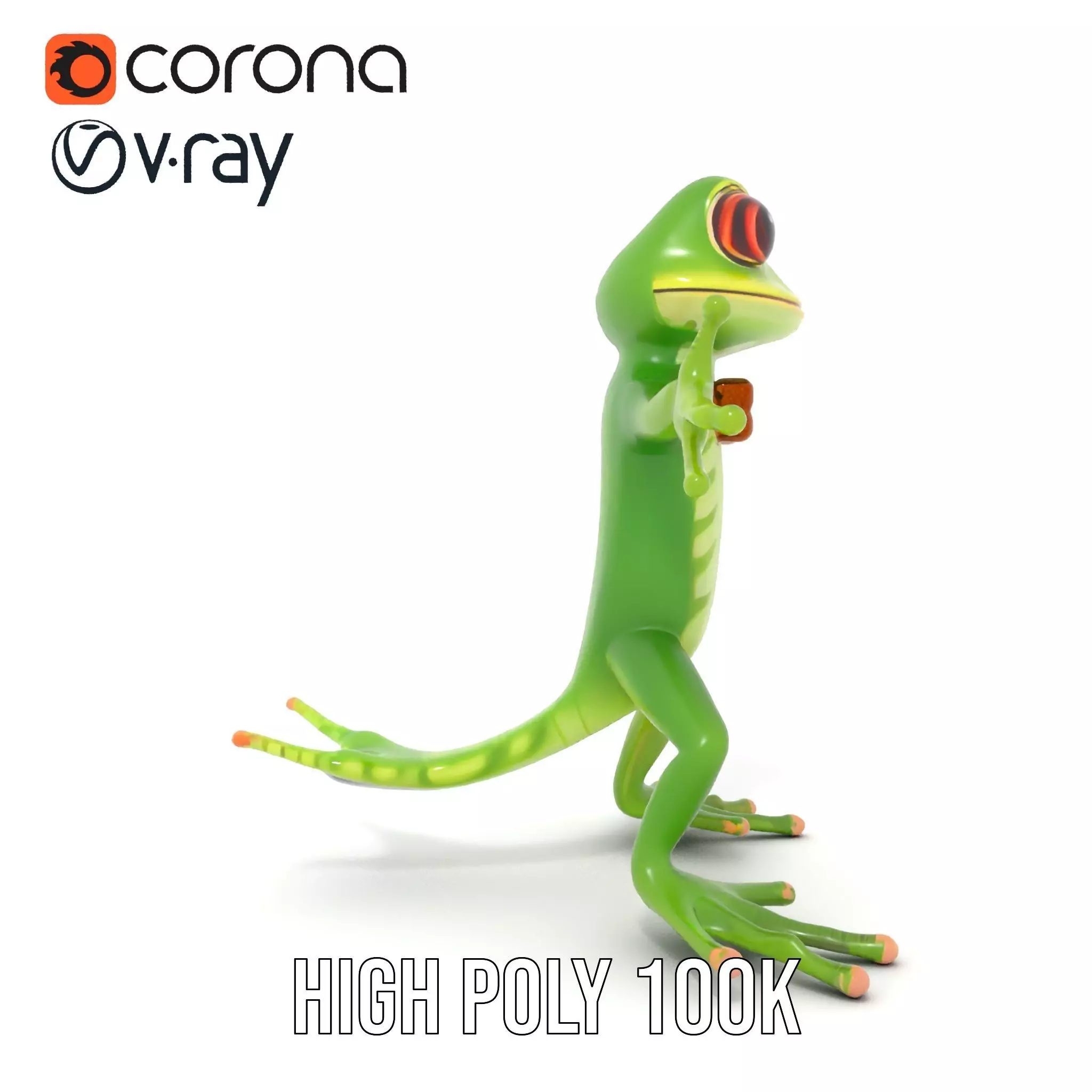 Charming Green Gecko Character Rigged and Animated with Bow Tie Low-poly 3D model_24
