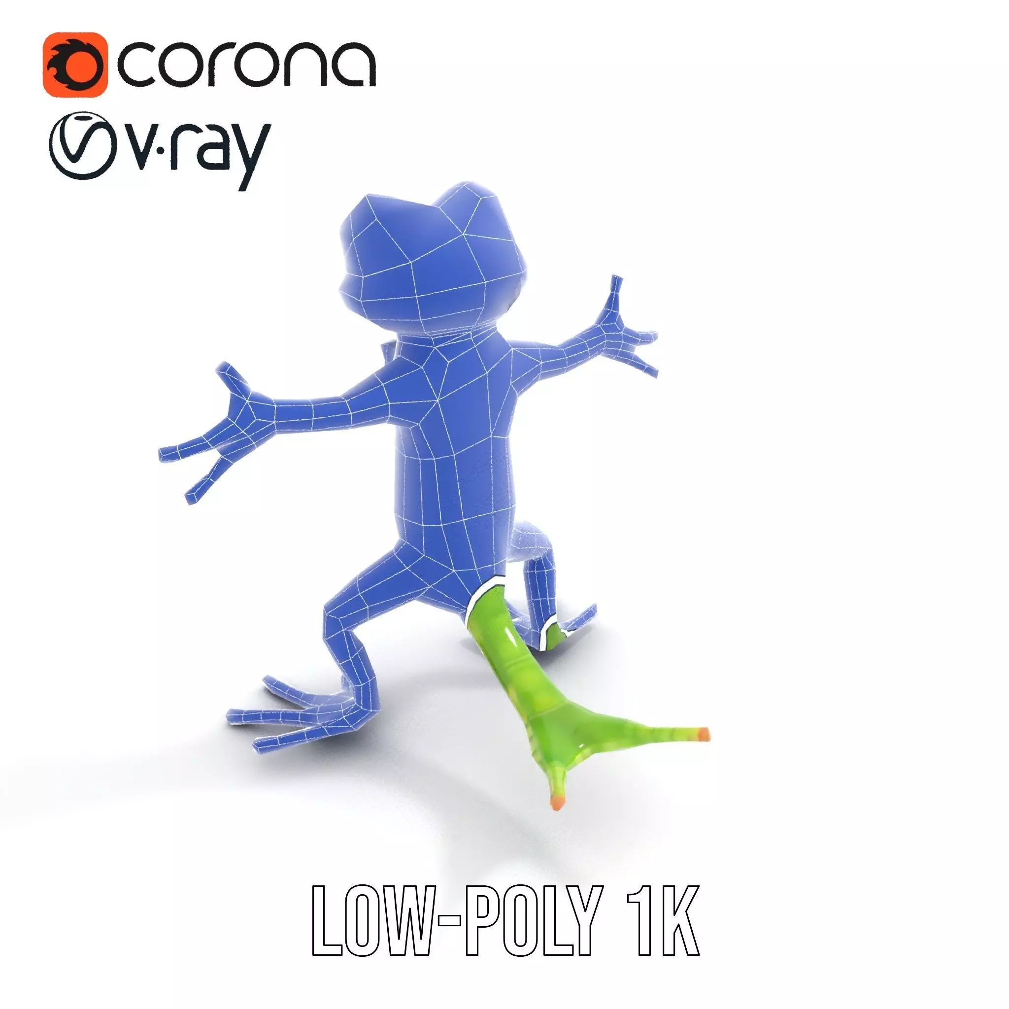 Charming Green Gecko Character Rigged and Animated with Bow Tie Low-poly 3D model_23