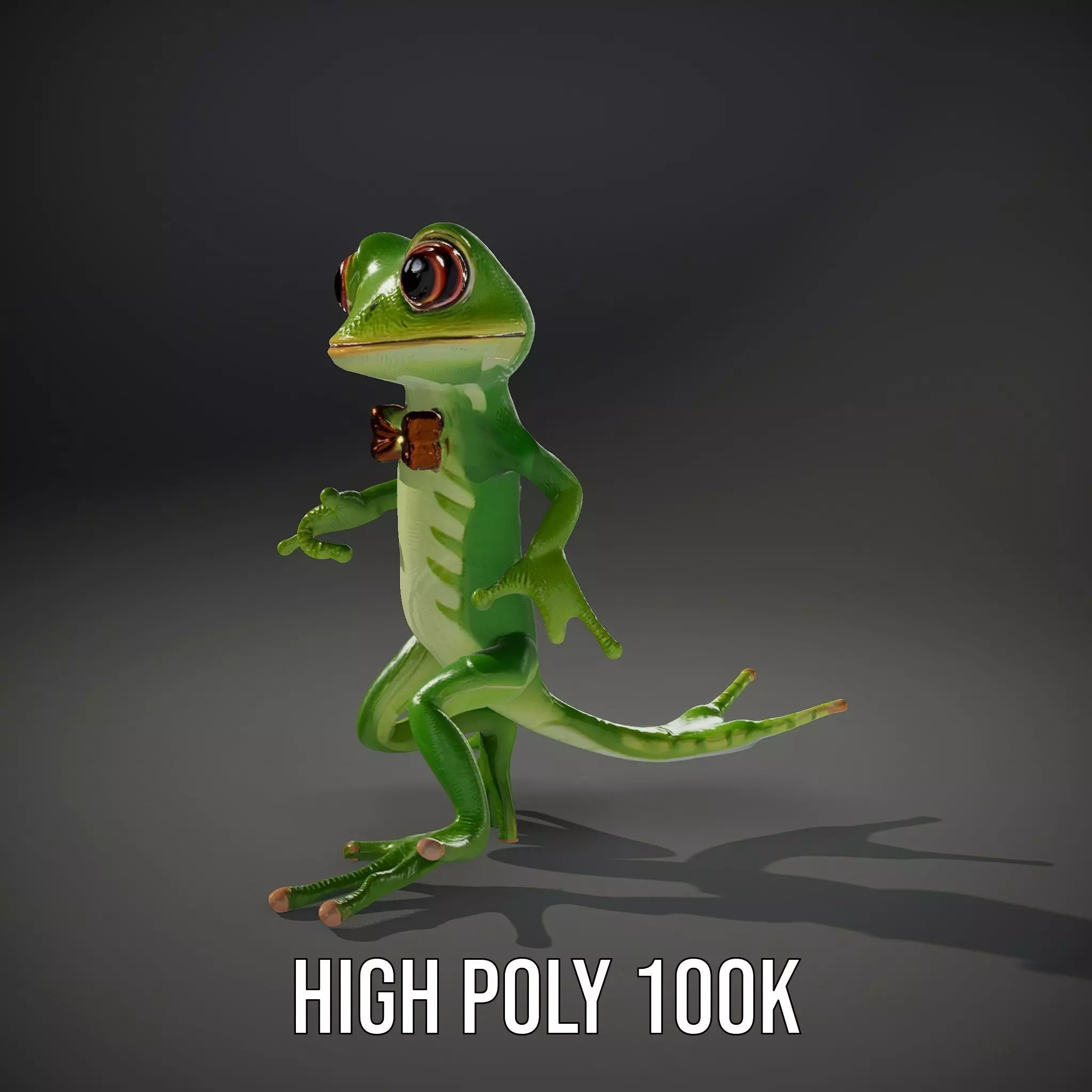 Charming Green Gecko Character Rigged and Animated with Bow Tie Low-poly 3D model_21