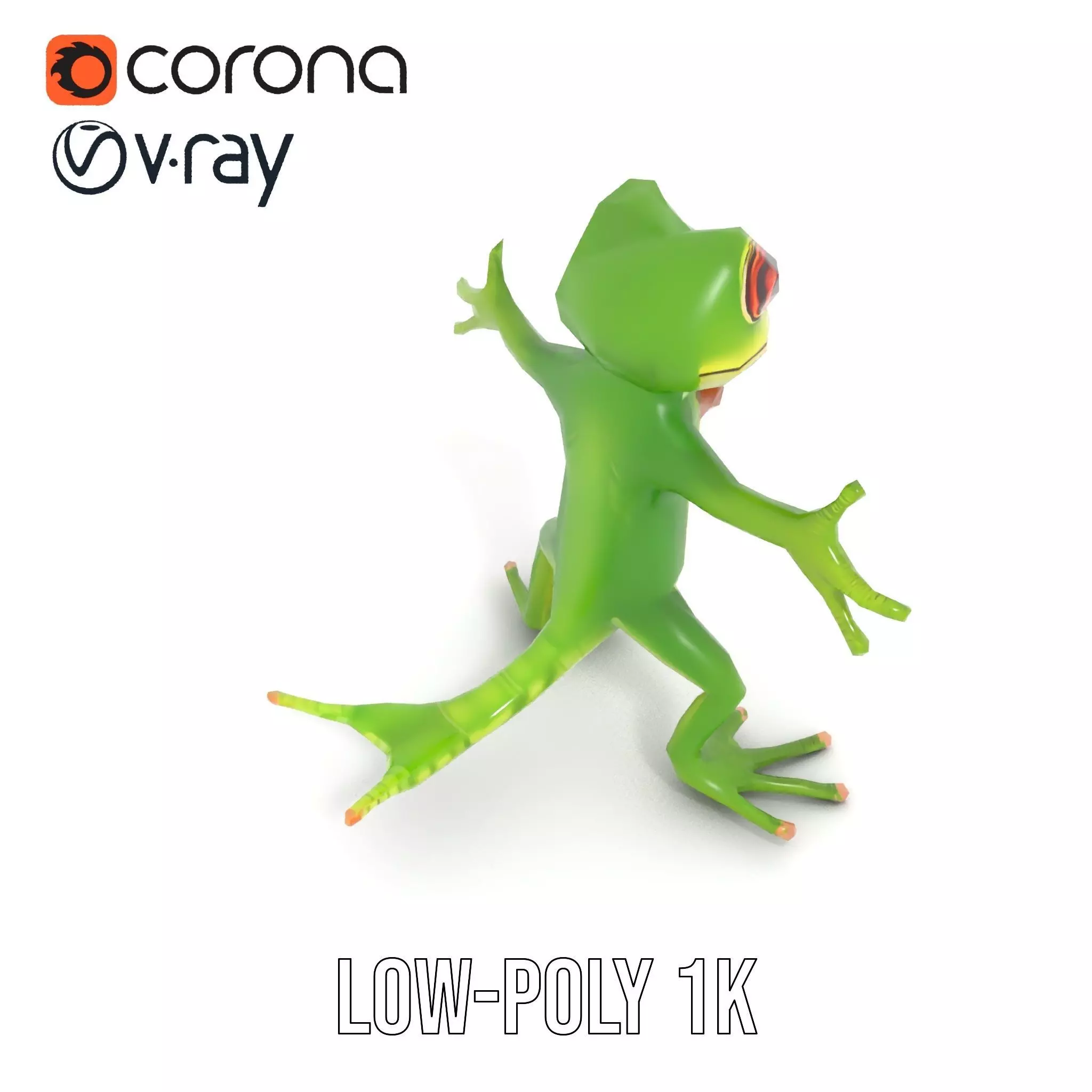 Charming Green Gecko Character Rigged and Animated with Bow Tie Low-poly 3D model_12