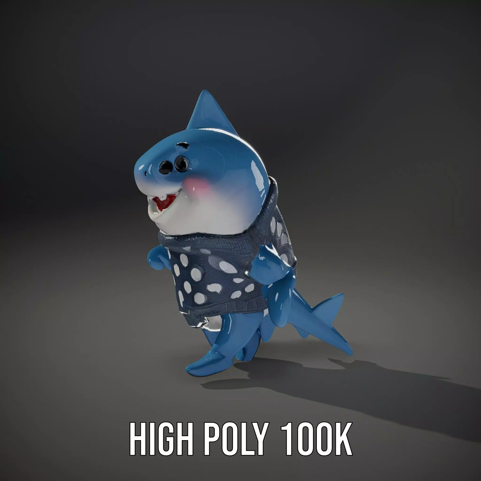 Cute Polka Dot Sweater Shark  Rigged and Animated Model Low-poly 3D model_27