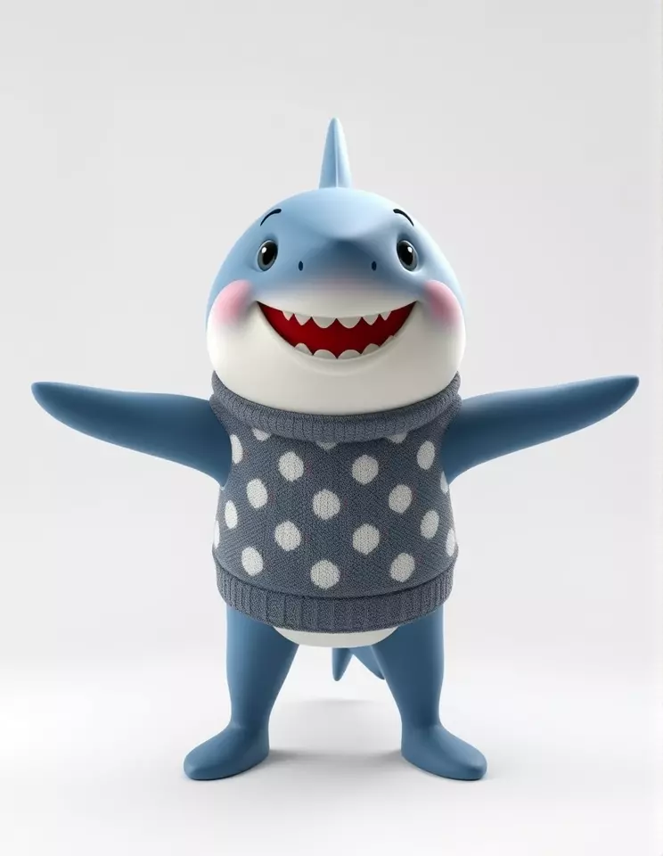 Cute Polka Dot Sweater Shark  Rigged and Animated Model Low-poly 3D model_3