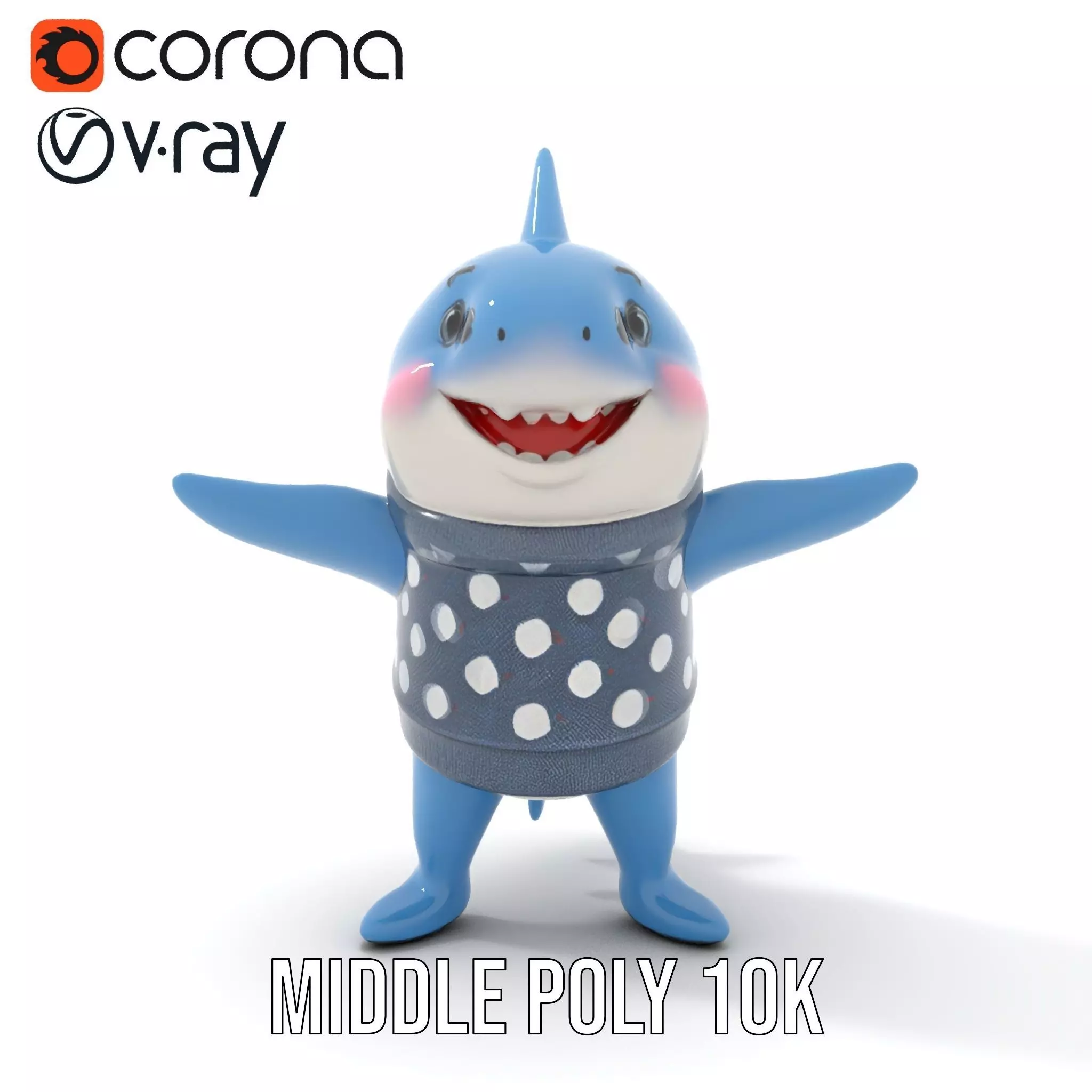 Cute Polka Dot Sweater Shark  Rigged and Animated Model Low-poly 3D model_19