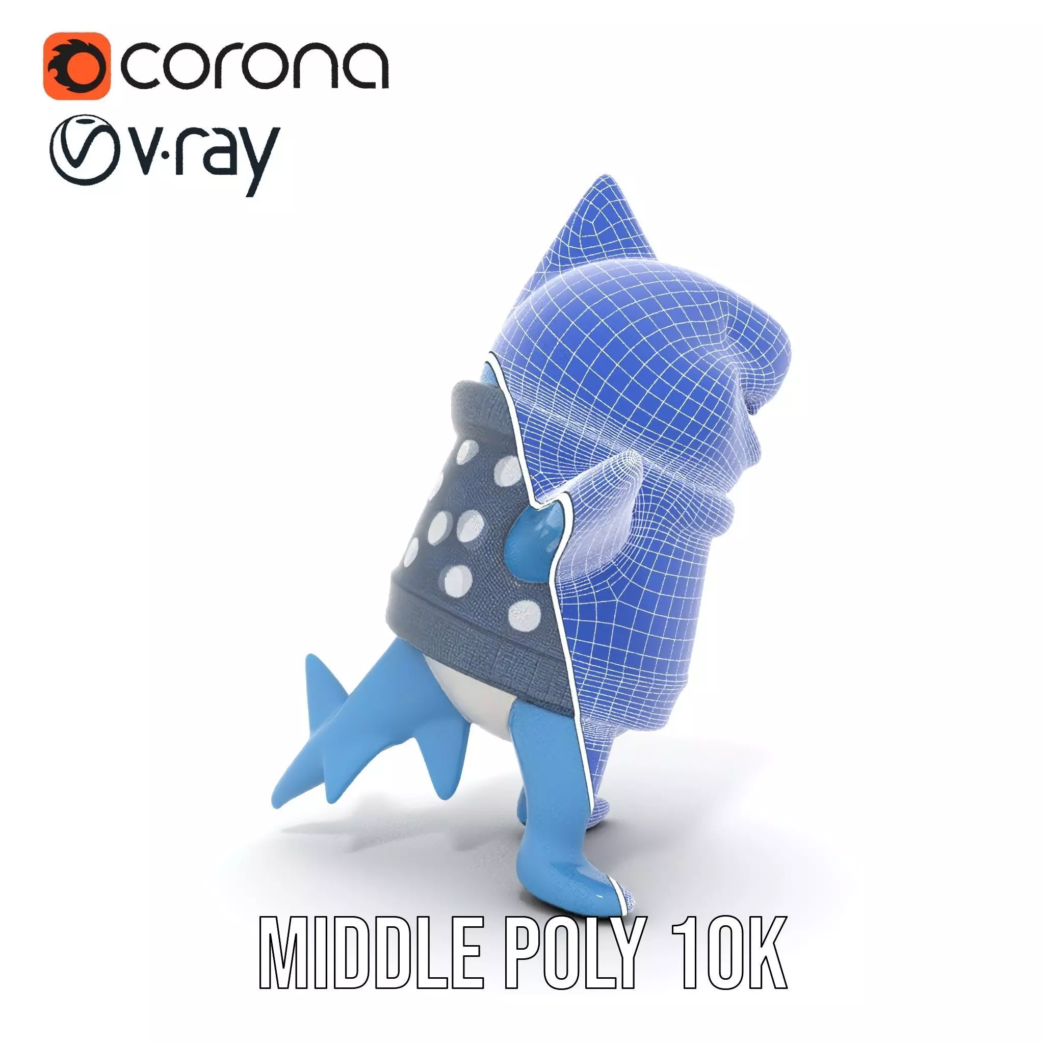 Cute Polka Dot Sweater Shark  Rigged and Animated Model Low-poly 3D model_22
