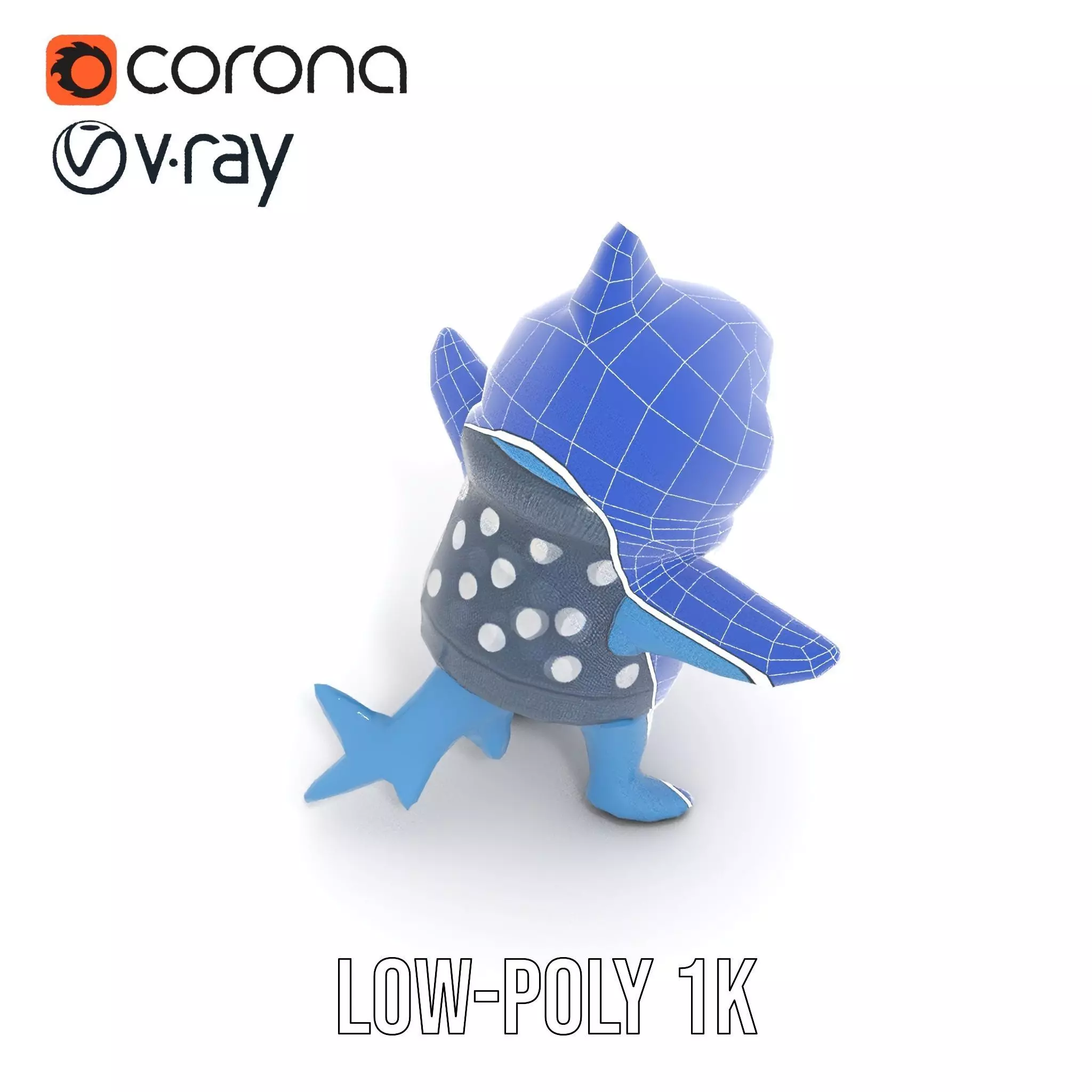 Cute Polka Dot Sweater Shark  Rigged and Animated Model Low-poly 3D model_17