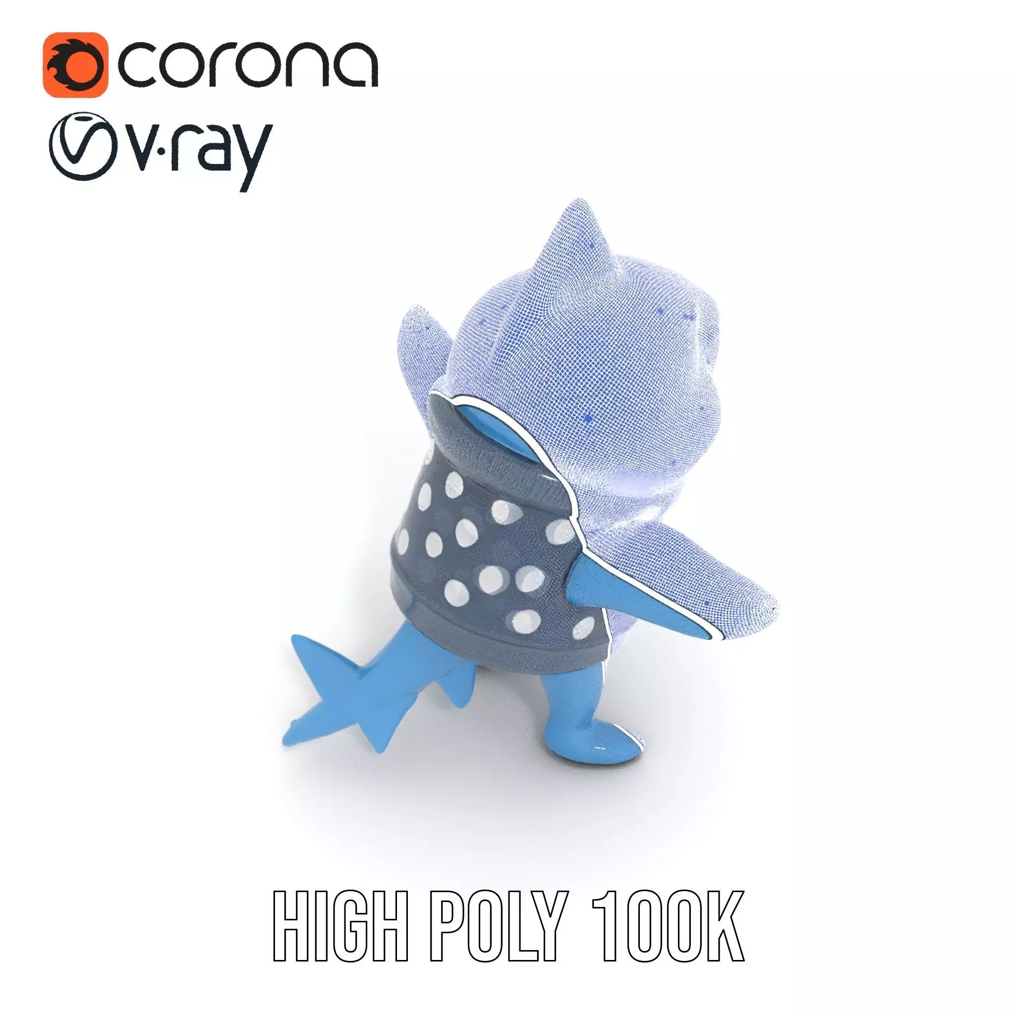 Cute Polka Dot Sweater Shark  Rigged and Animated Model Low-poly 3D model_33