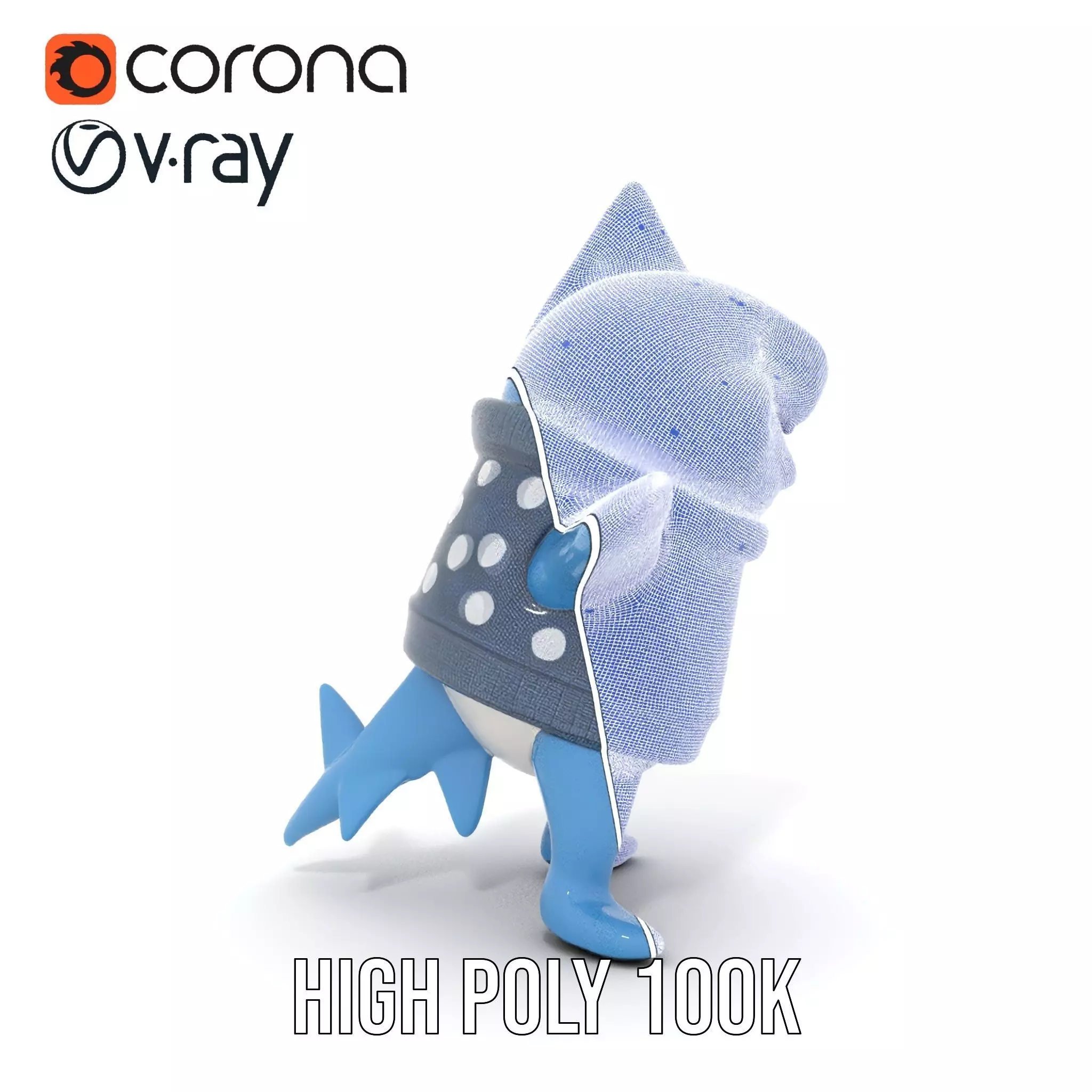 Cute Polka Dot Sweater Shark  Rigged and Animated Model Low-poly 3D model_35