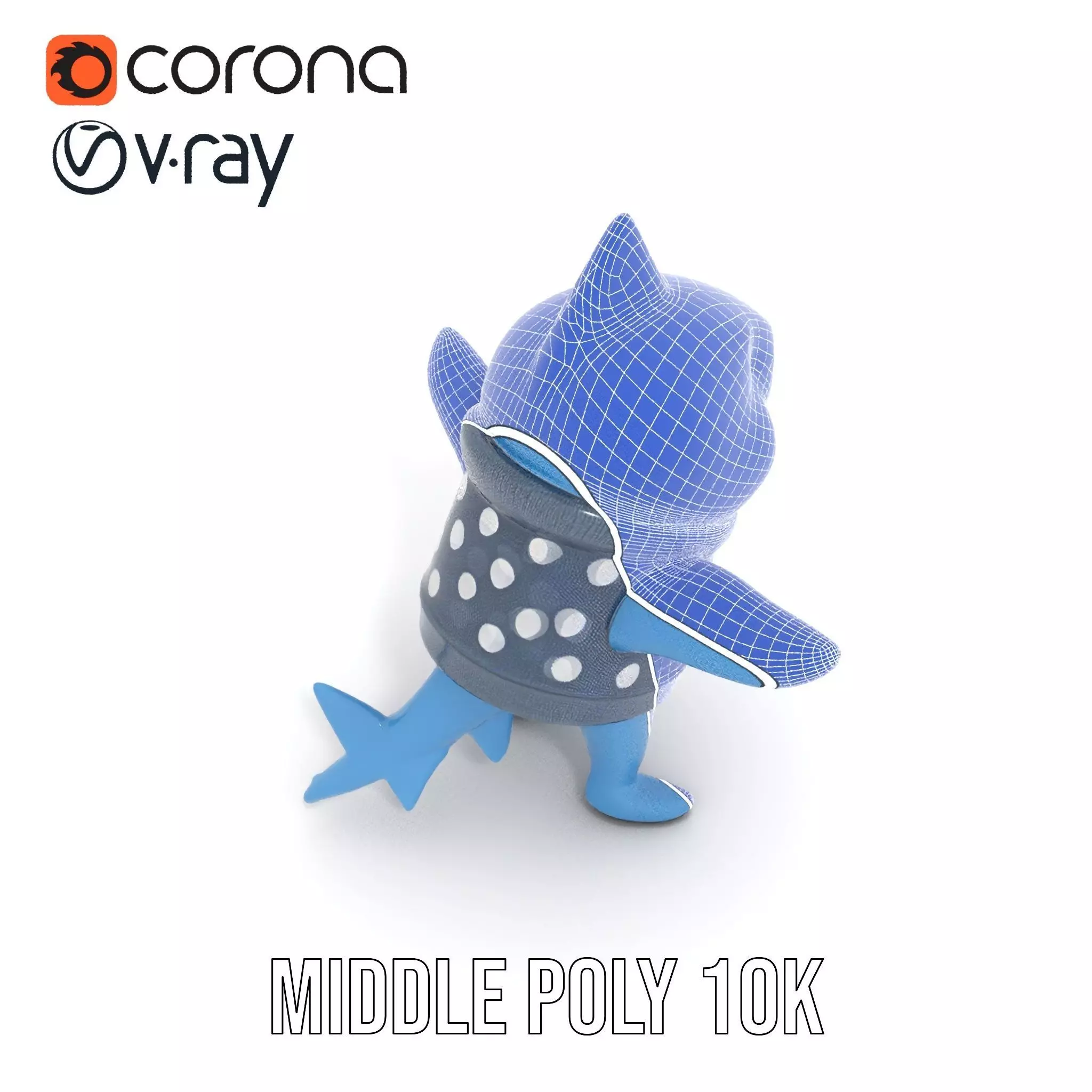 Cute Polka Dot Sweater Shark  Rigged and Animated Model Low-poly 3D model_30